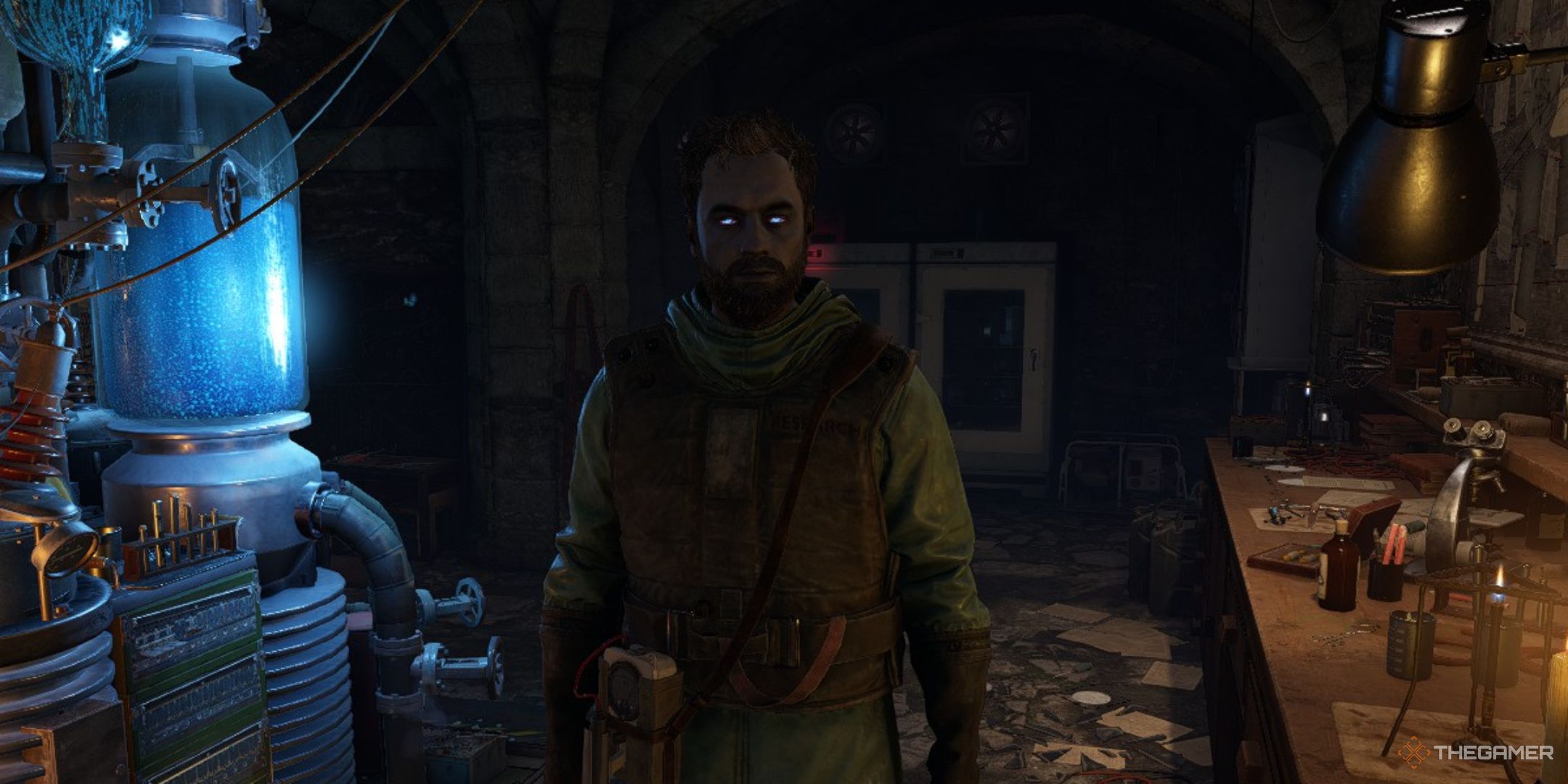 doctor alan holder in his lab in atomfall.