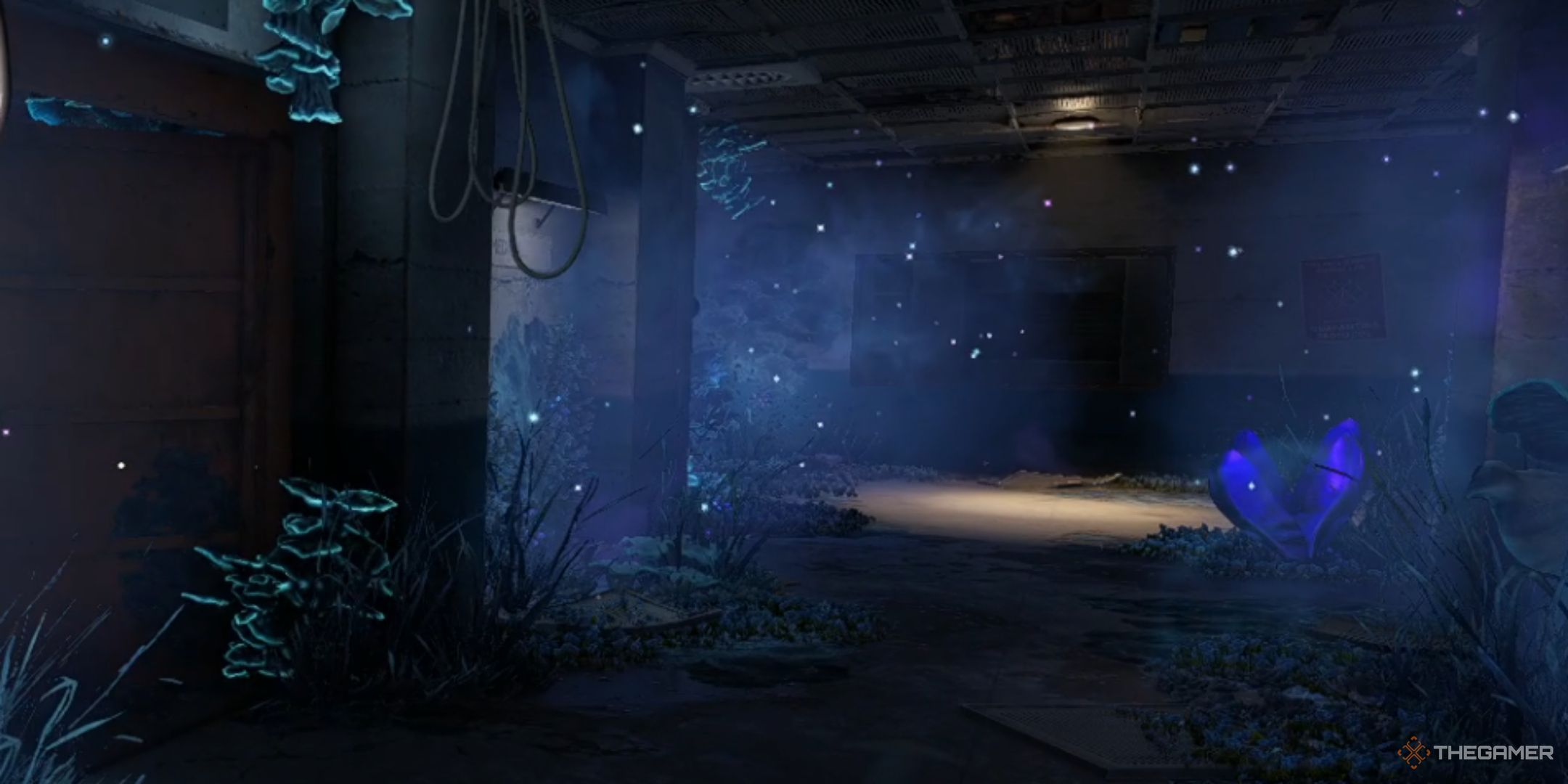 a hallway filled with spores in atomfall.