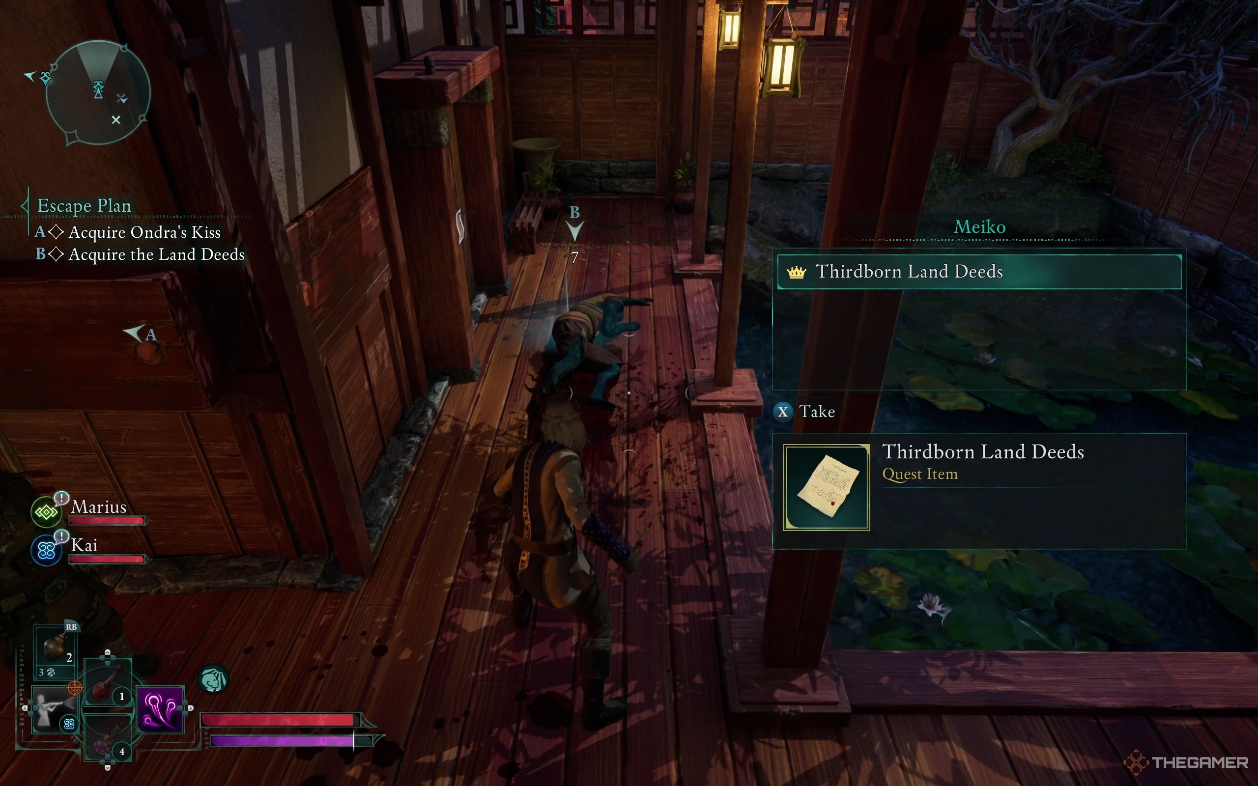 The Envoy is looting Meiko for the Thirdborn Land Deeds.