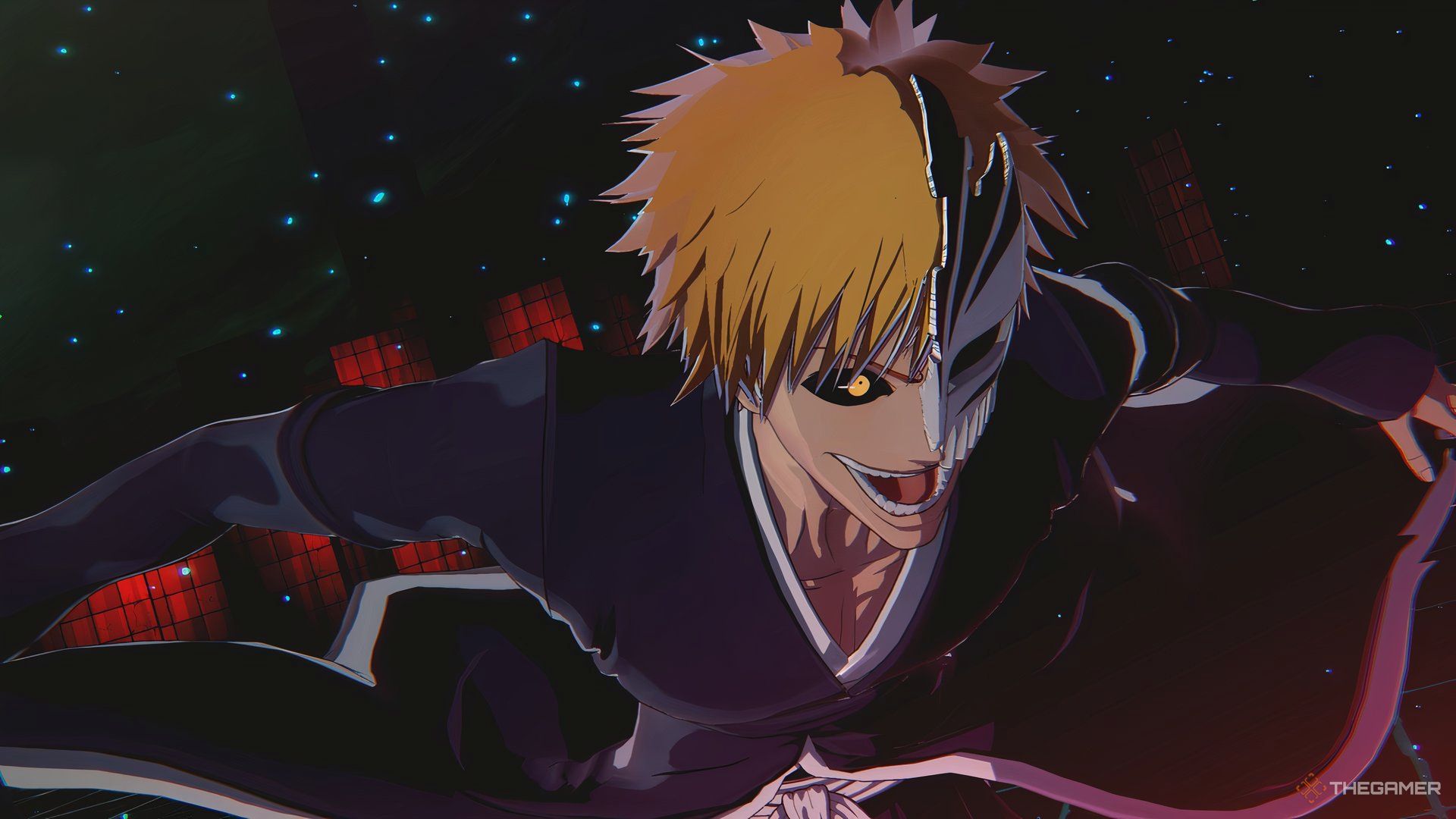 Masked Ichigo Kurosaki laughing maniacally in Bleach Rebirth of Souls.