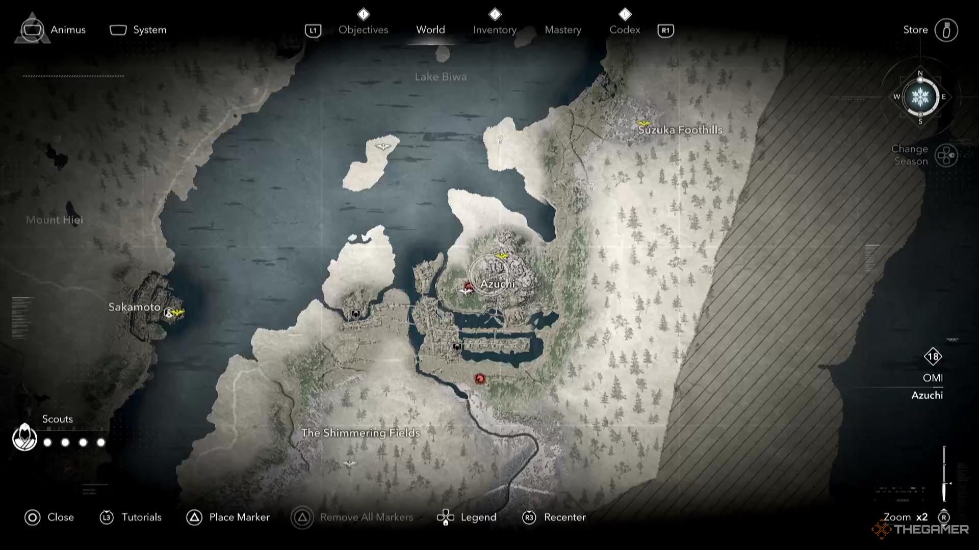 Azuchi Castle on the map in Assassin's Creed Shadows.
