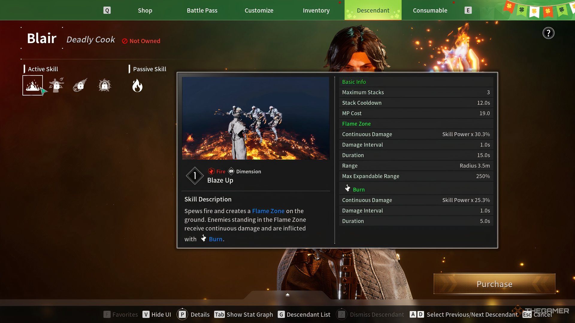 Showcasing Blair's Blaze Up skill via a preview window in The First Descendant.