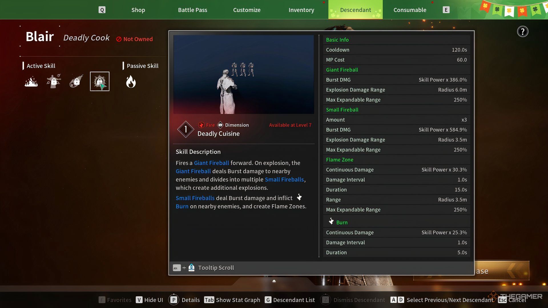 Showcasing Blair's Deadly Cuisine skill via a preview window in The First Descendant.