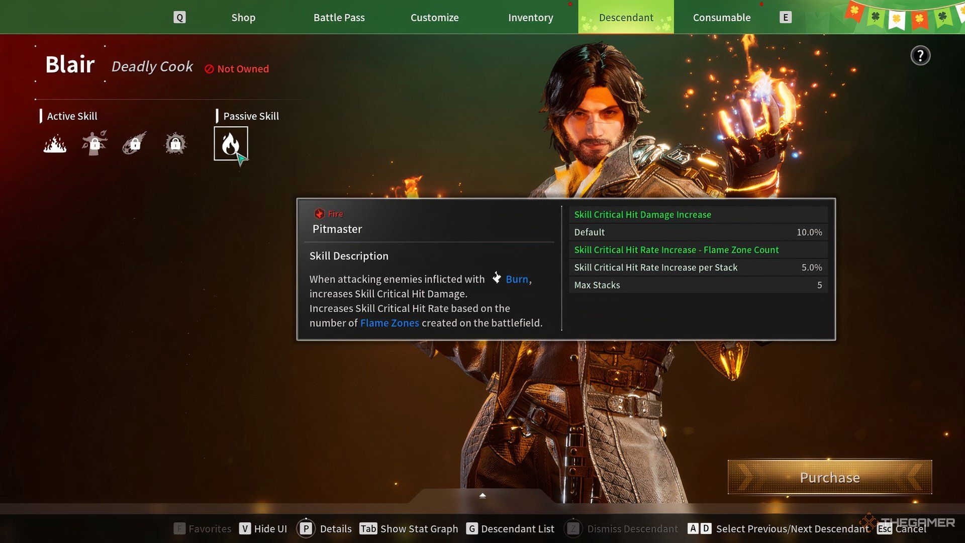 Showcasing Blair's passive Pitmaster skill via a preview window in The First Descendant.