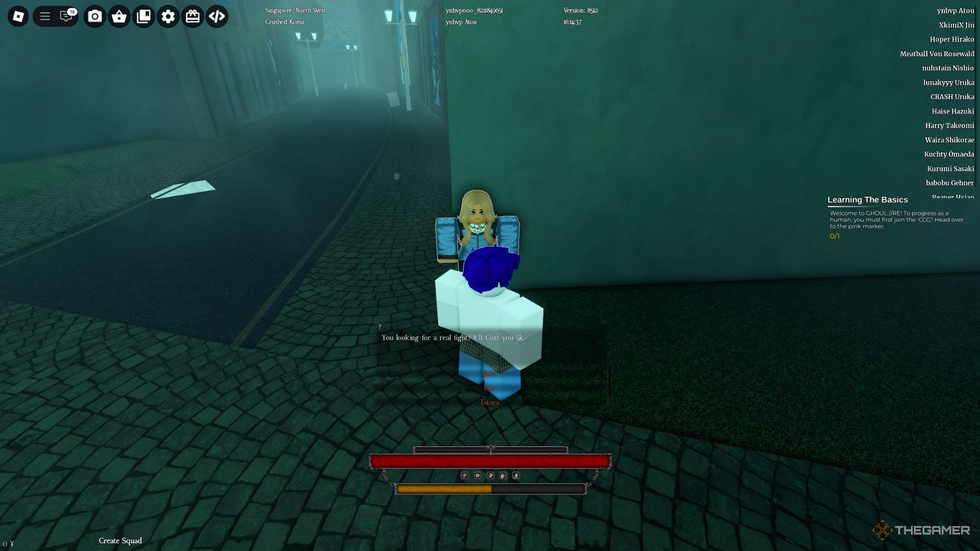 The player character stays next to the Boss Raid NPC near the CCG building in Ghoul Re.