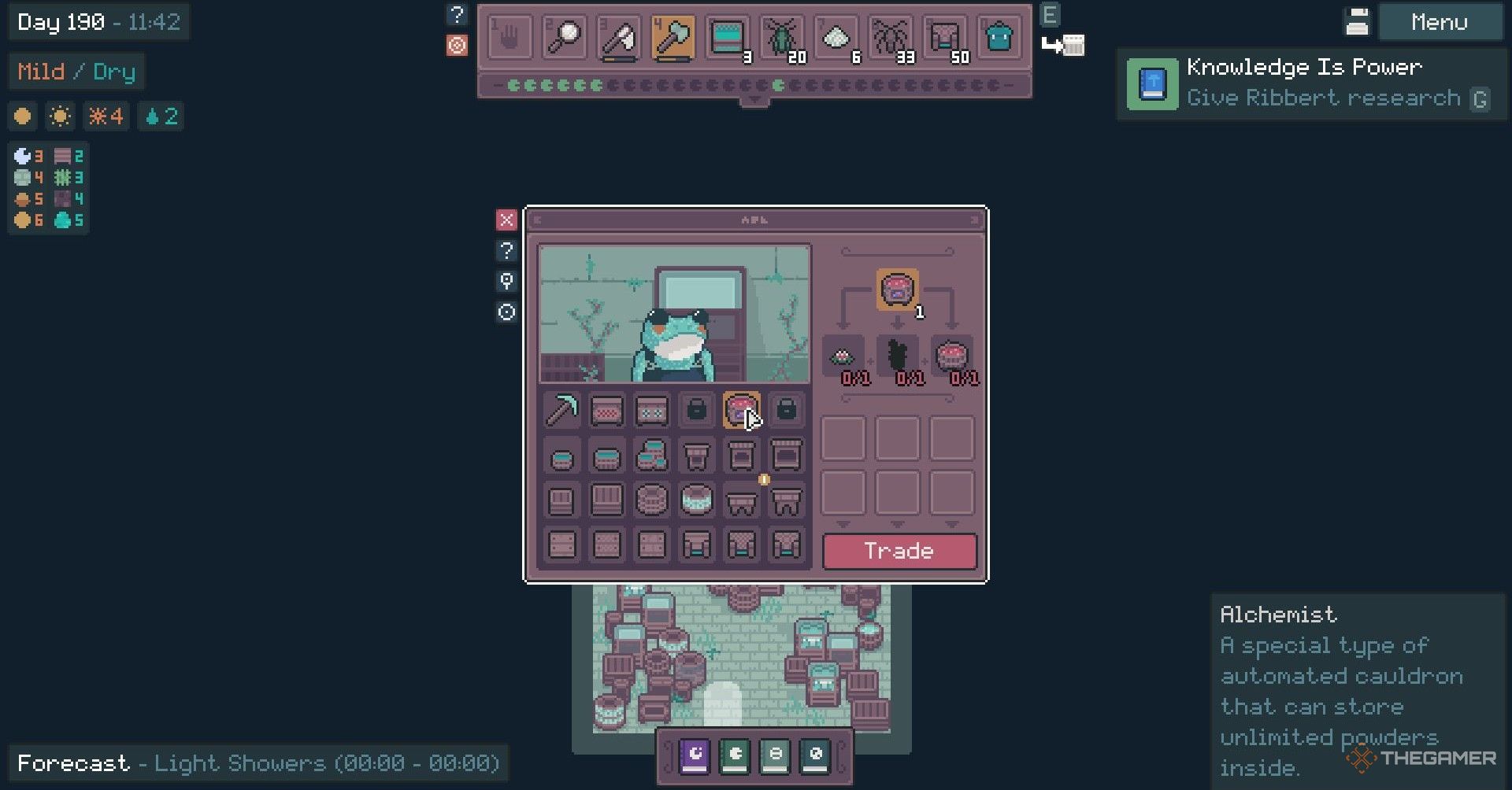 Buying an alchemist from Annura in Mudborne.