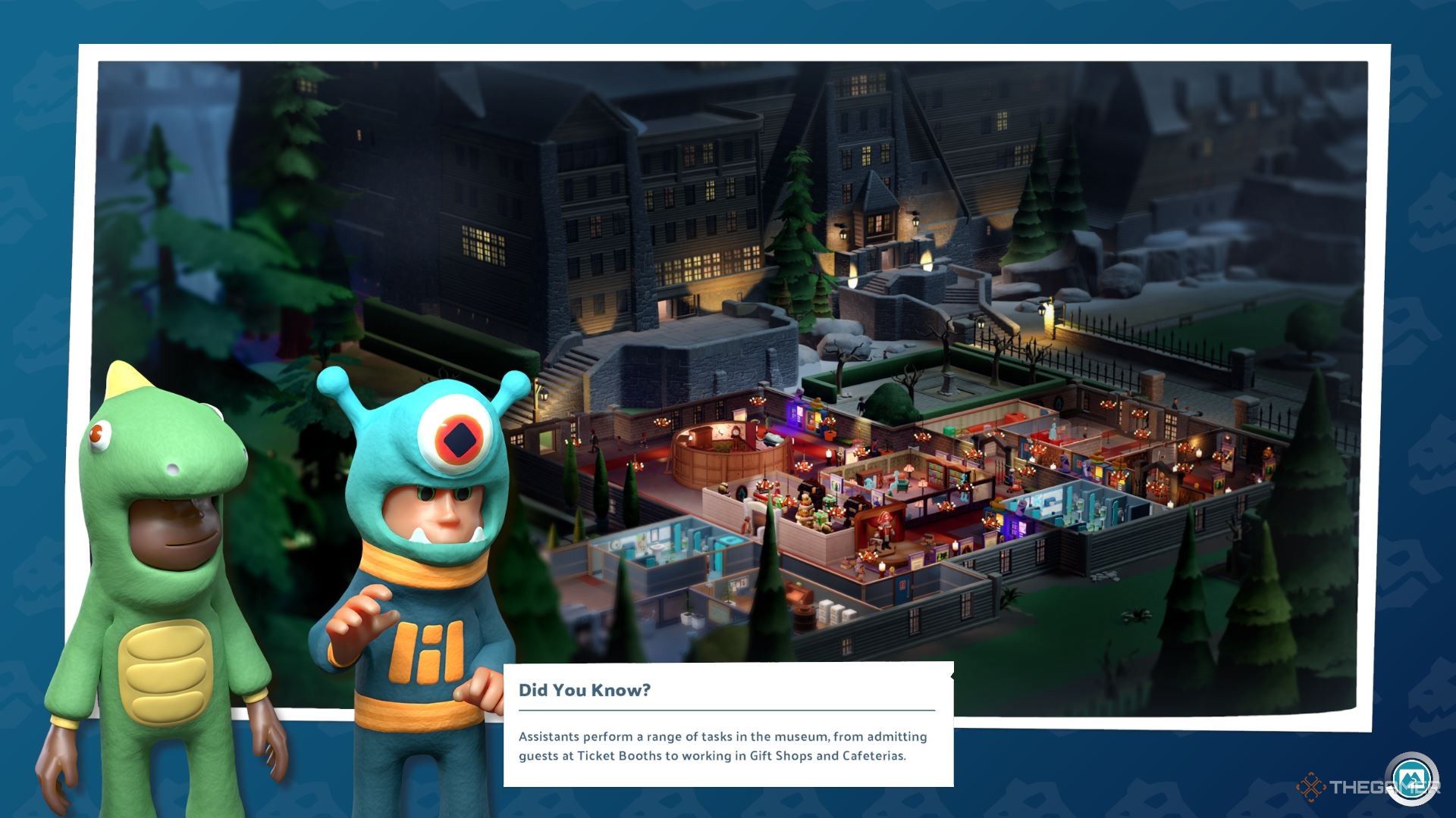 Children in onesies heading into the Wailon Lodge supernatural museum in Two Point Museum.