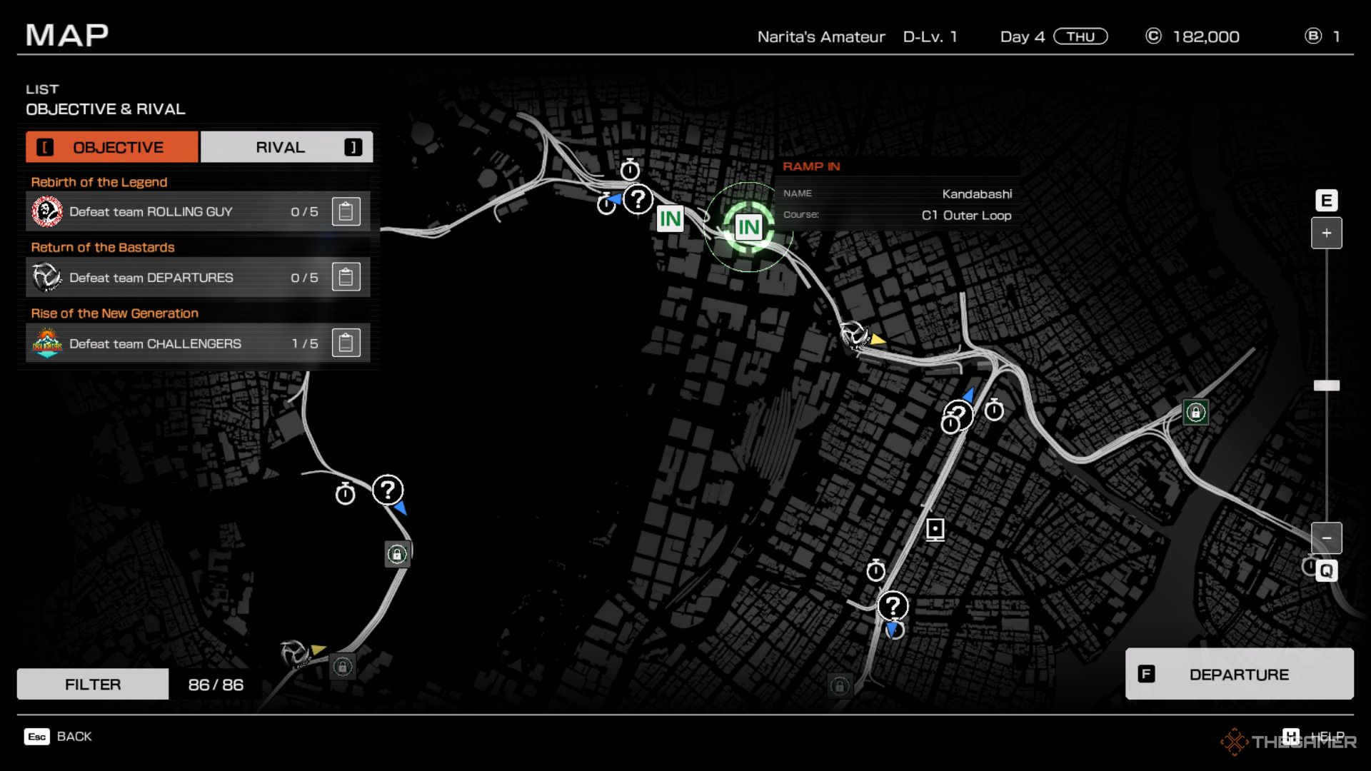 Choosing a spawn point in Tokyo Xtreme Racer.