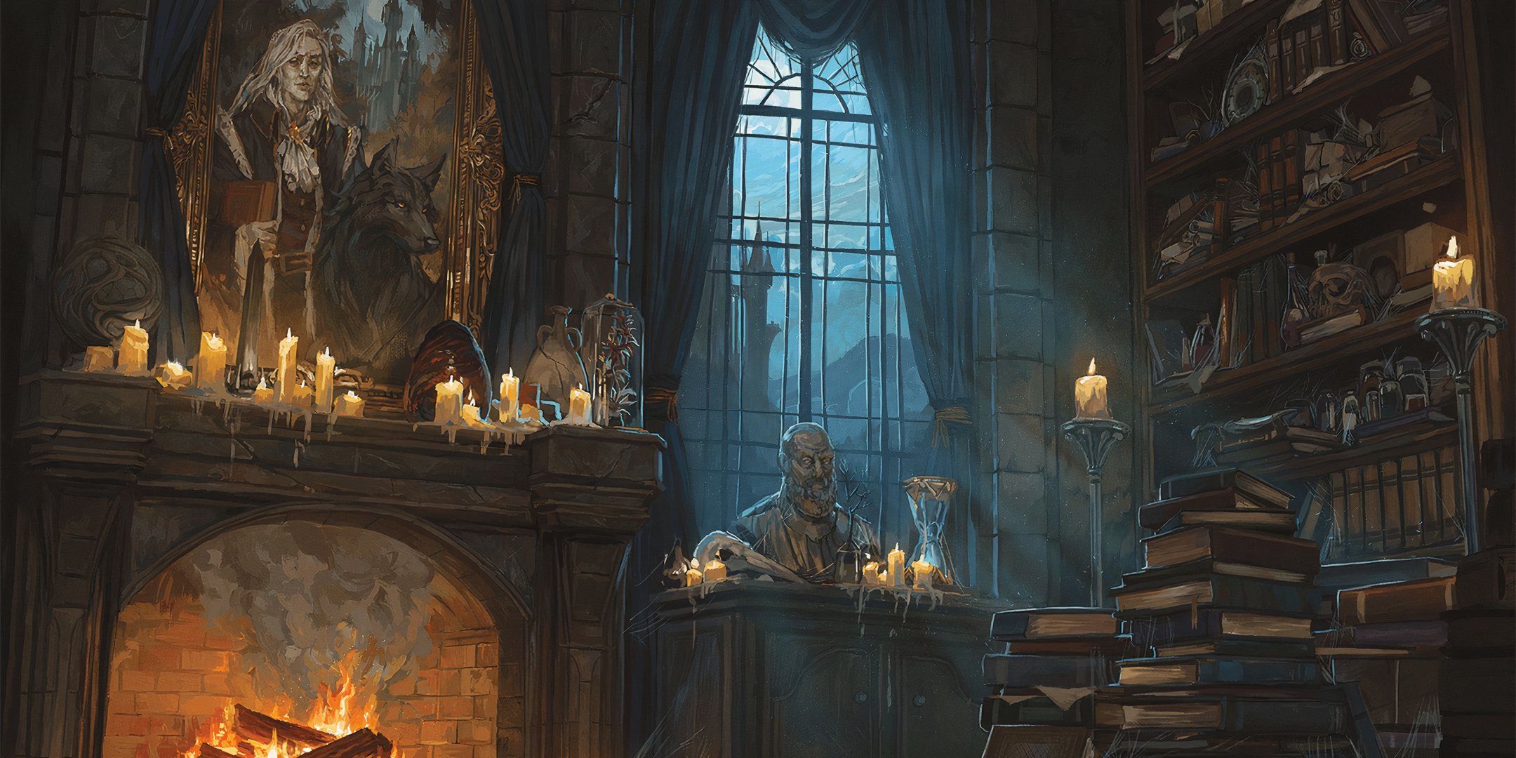 An explorer combs through a library in a dungeon in Dungeons & Dragons. 
