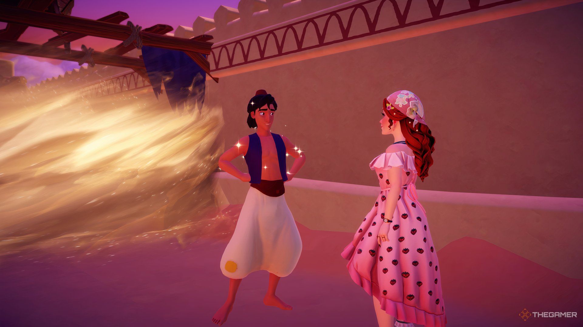 Aladdin and the avatar on the roofs of the Southern Marketplace.