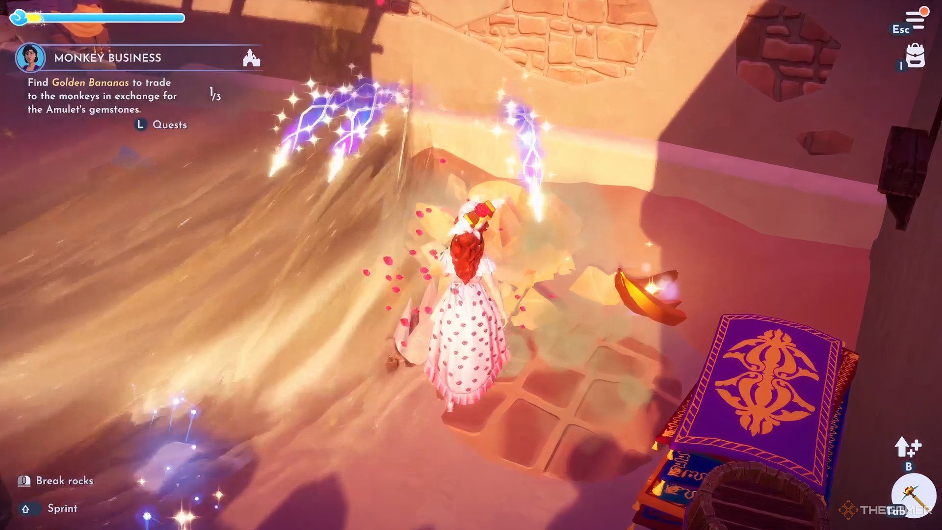 Disney Dreamlight Valley Second golden banana location on the rooftops next to the monkey troop.