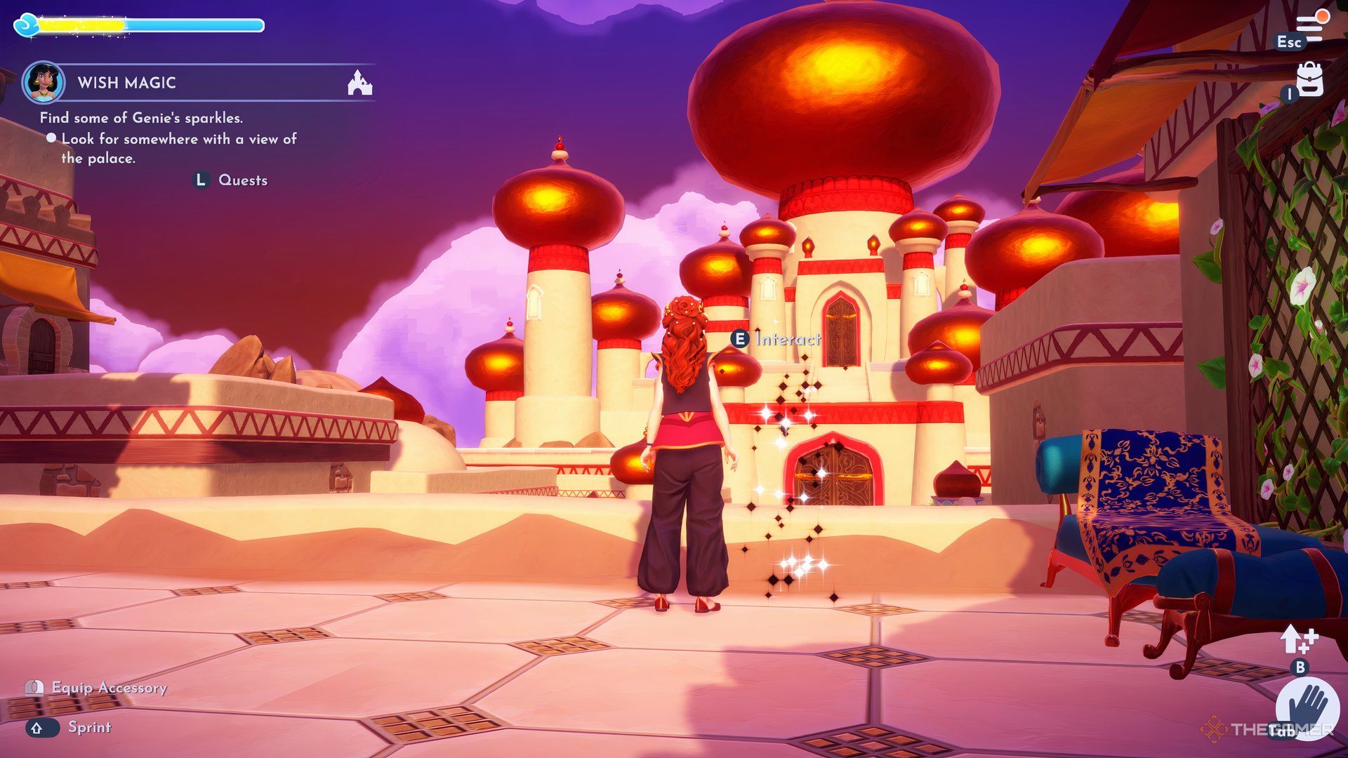 Standing on the rooftops outside the palace.