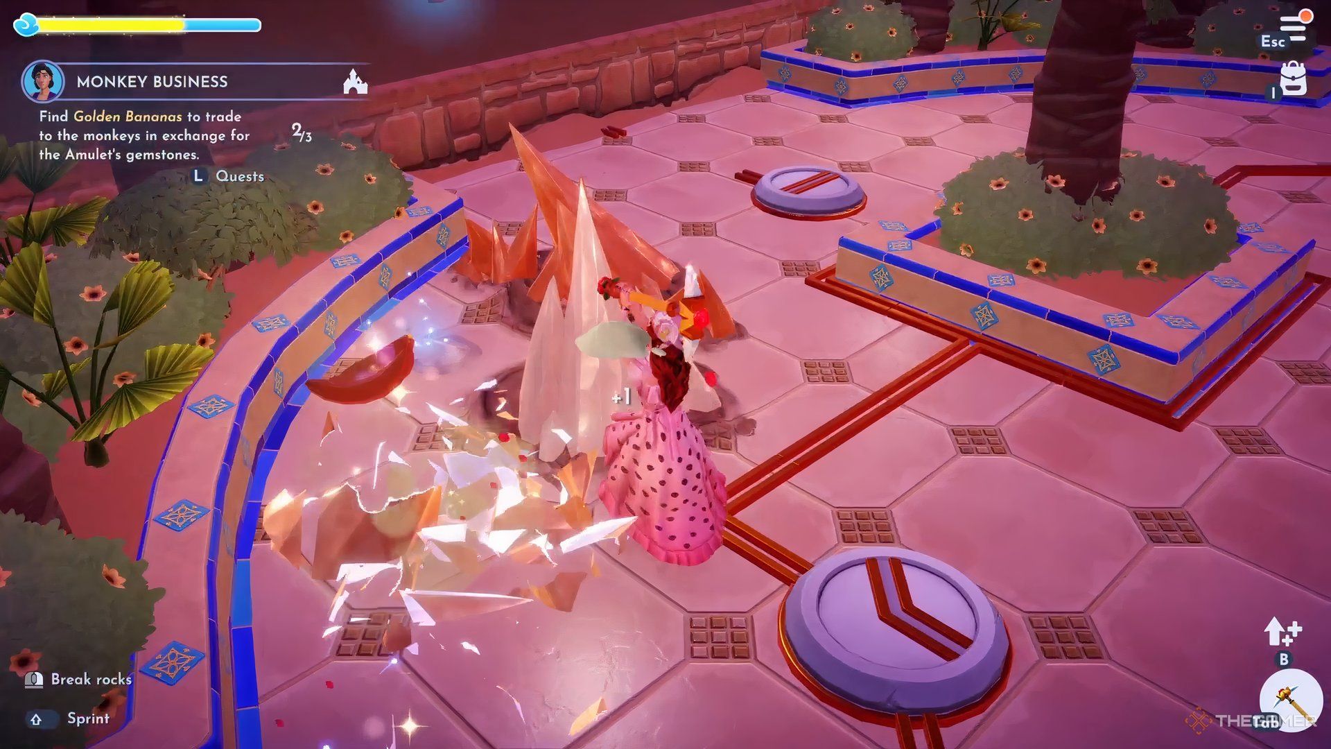 Disney Dreamlight Valley Third golden banana location by the fountain square.