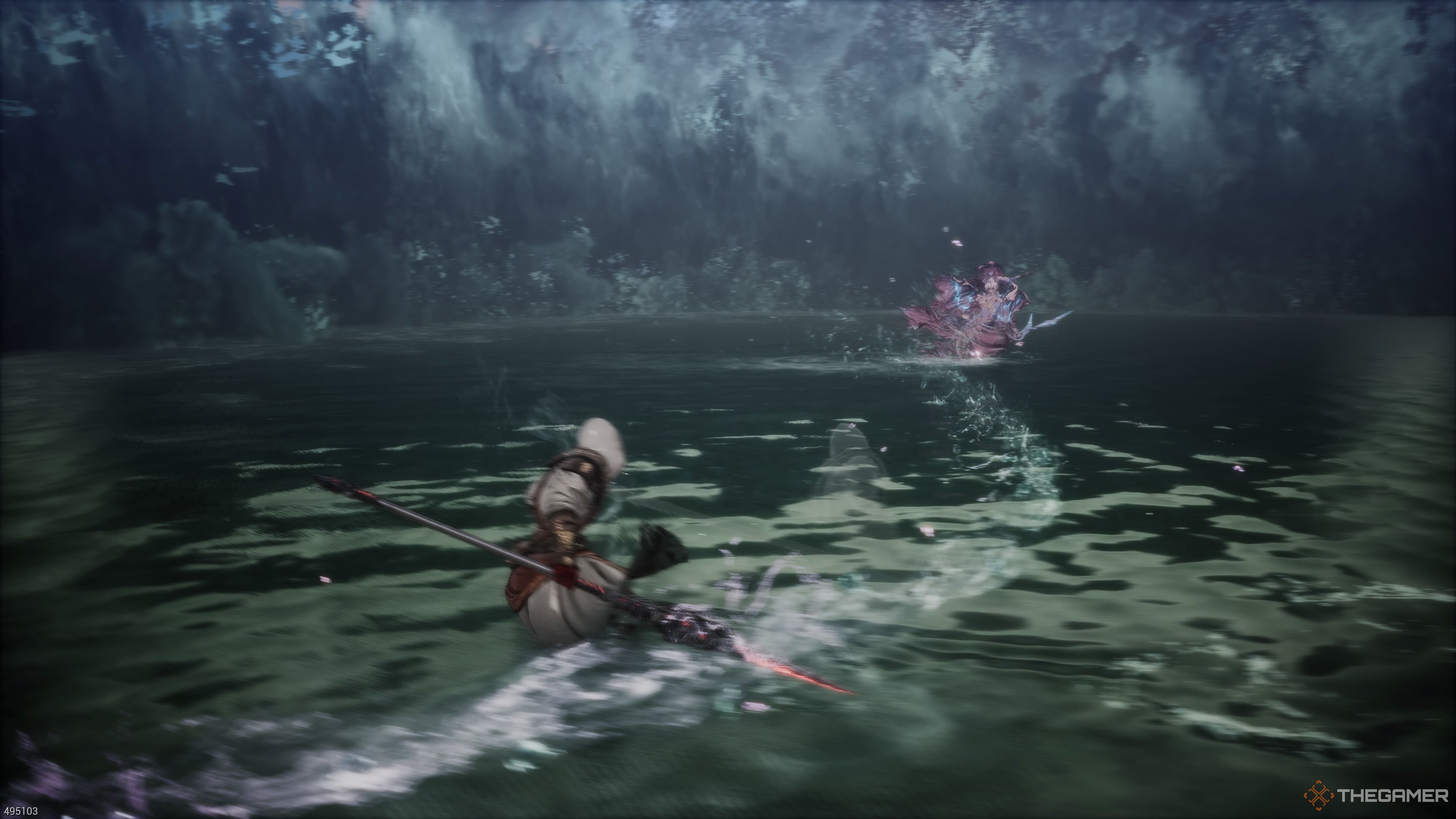 Dodging Trokka's water orb attack in The First Berserker Khazan.
