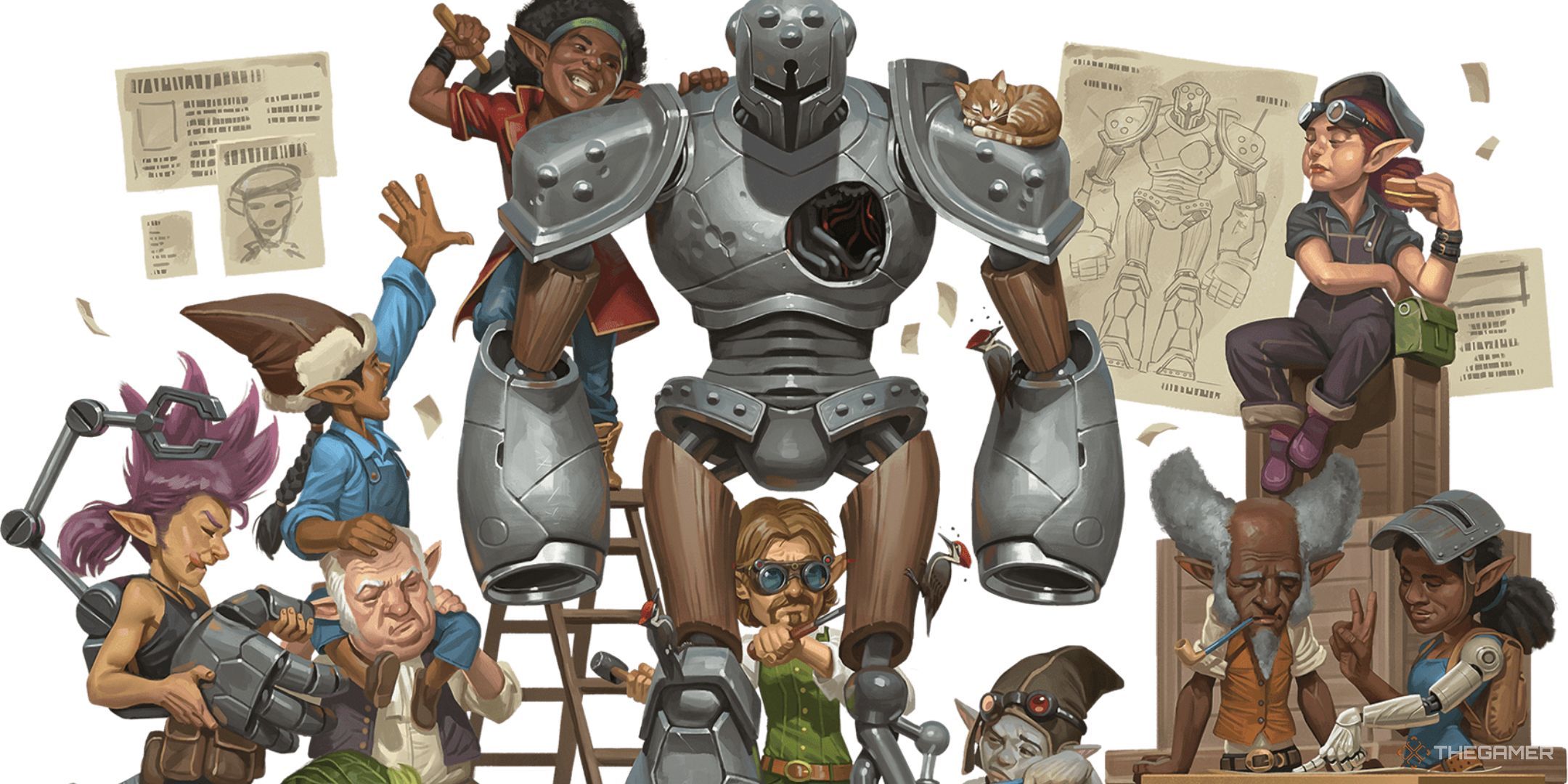Dungeons & Dragons 2024 Players Handbook artwork of gnomes working to make a construct.