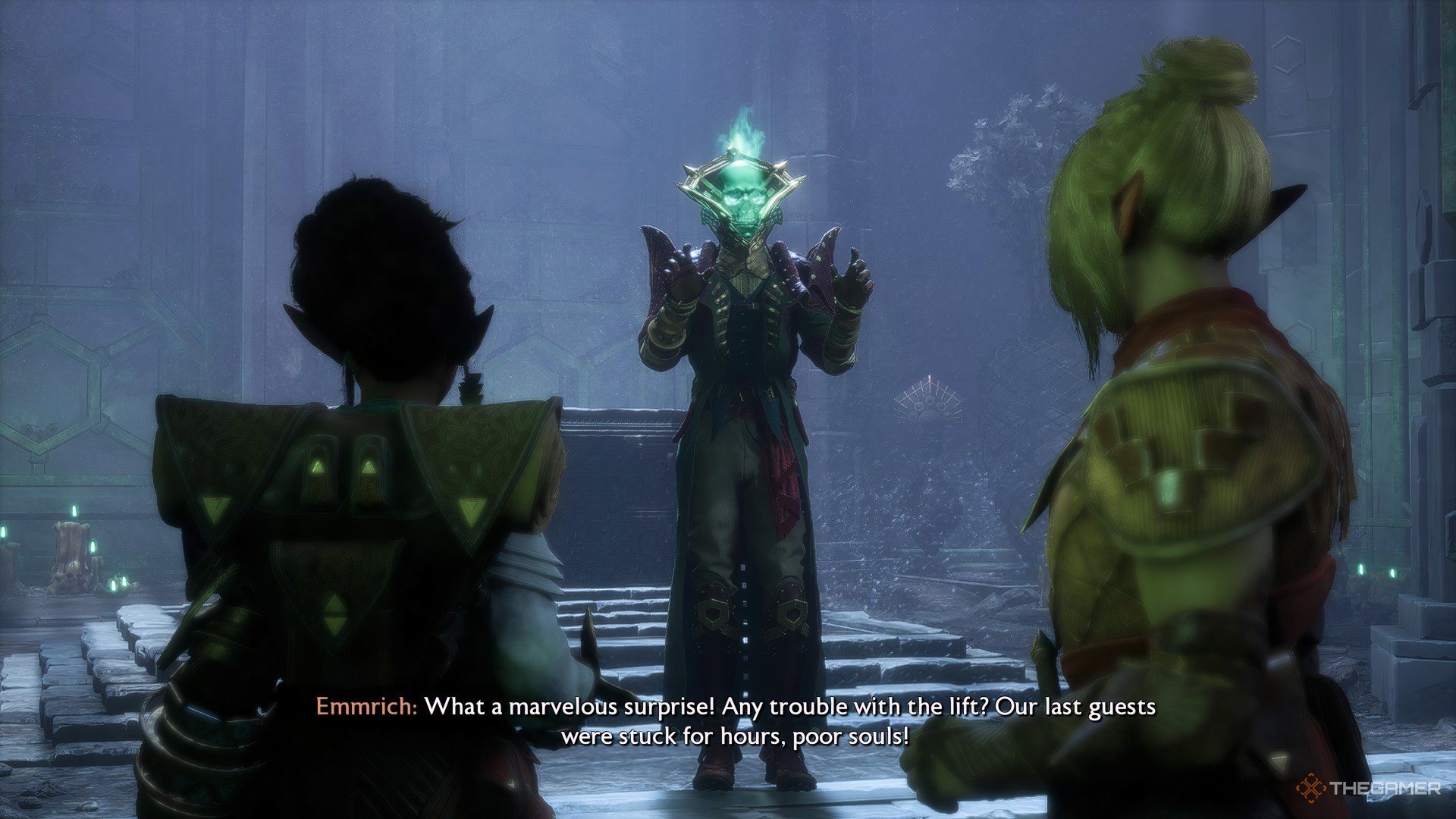 Bellara and Rook meeting Emmrich in the Necropolis in Dragon Age: The Veilguard.