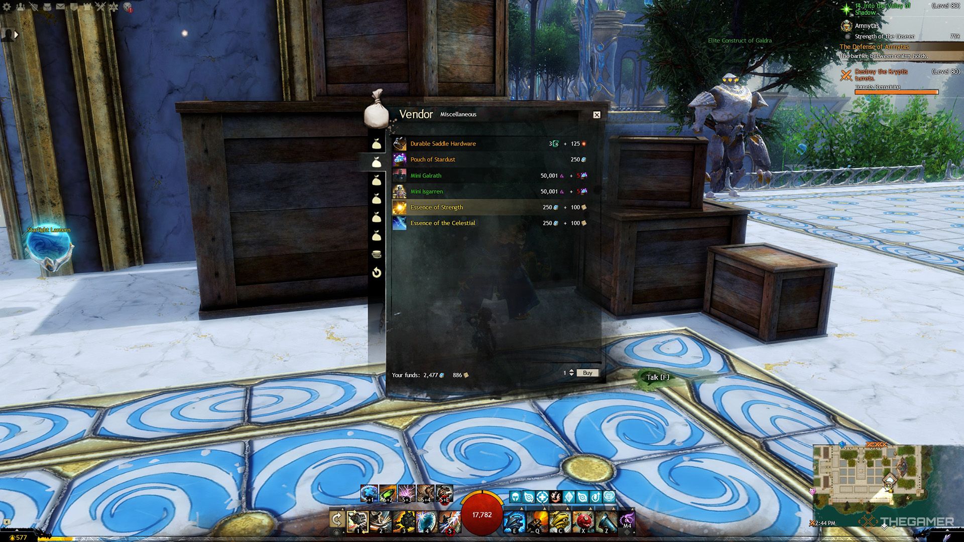 The player buying the Essence of Strength in Guild Wars 2.