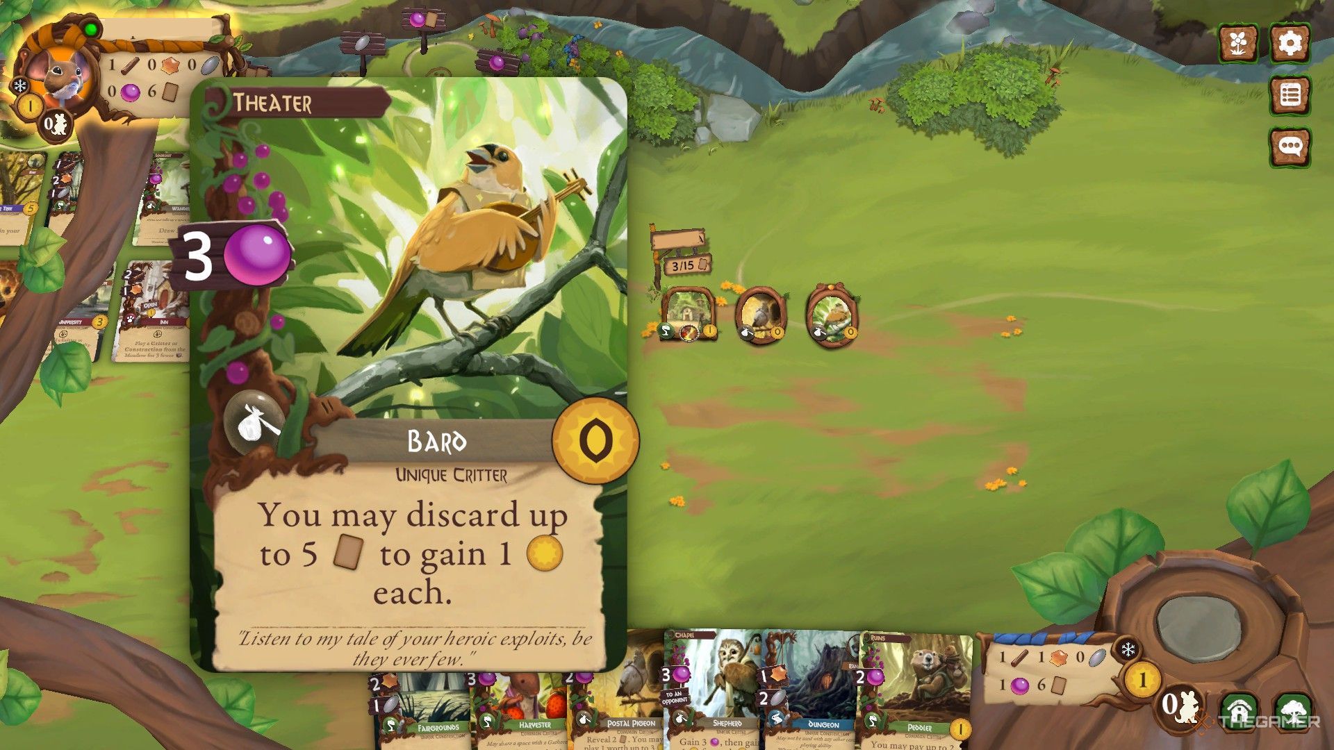 the digital version of everdell, zoomed in on the bard card.