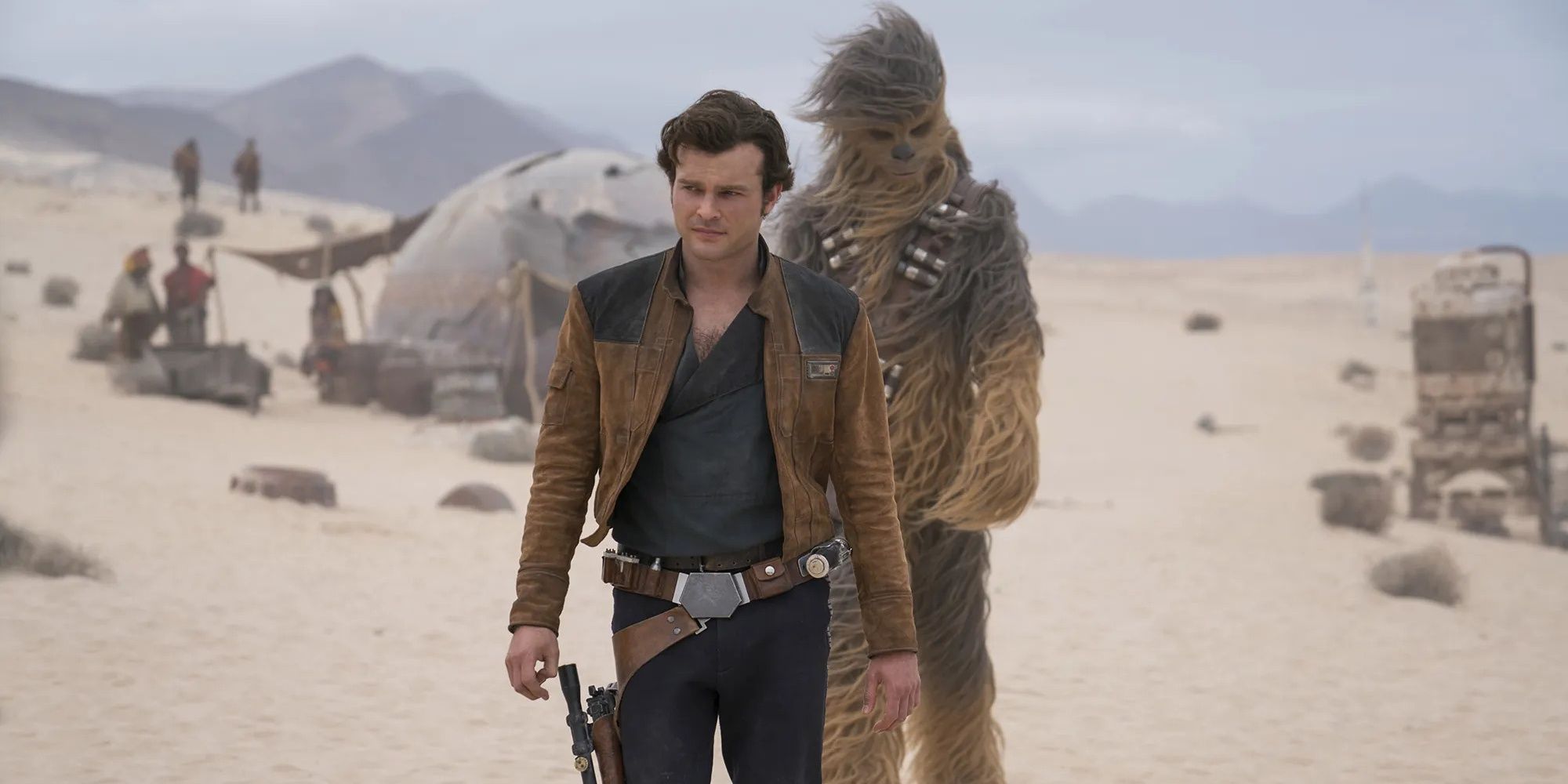 Han Solo and Chewbacca side-by-side in Solo: A Star Wars Story.