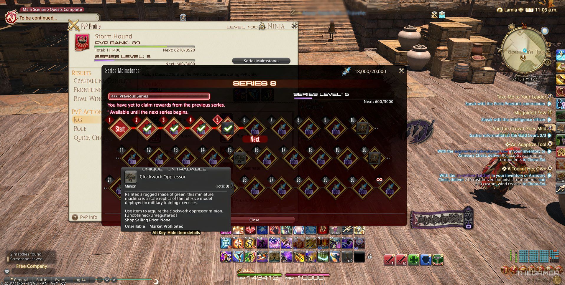 The Clockwork Oppressor minion in the Series 8 Malmstones rewards screen in Final Fantasy 14.