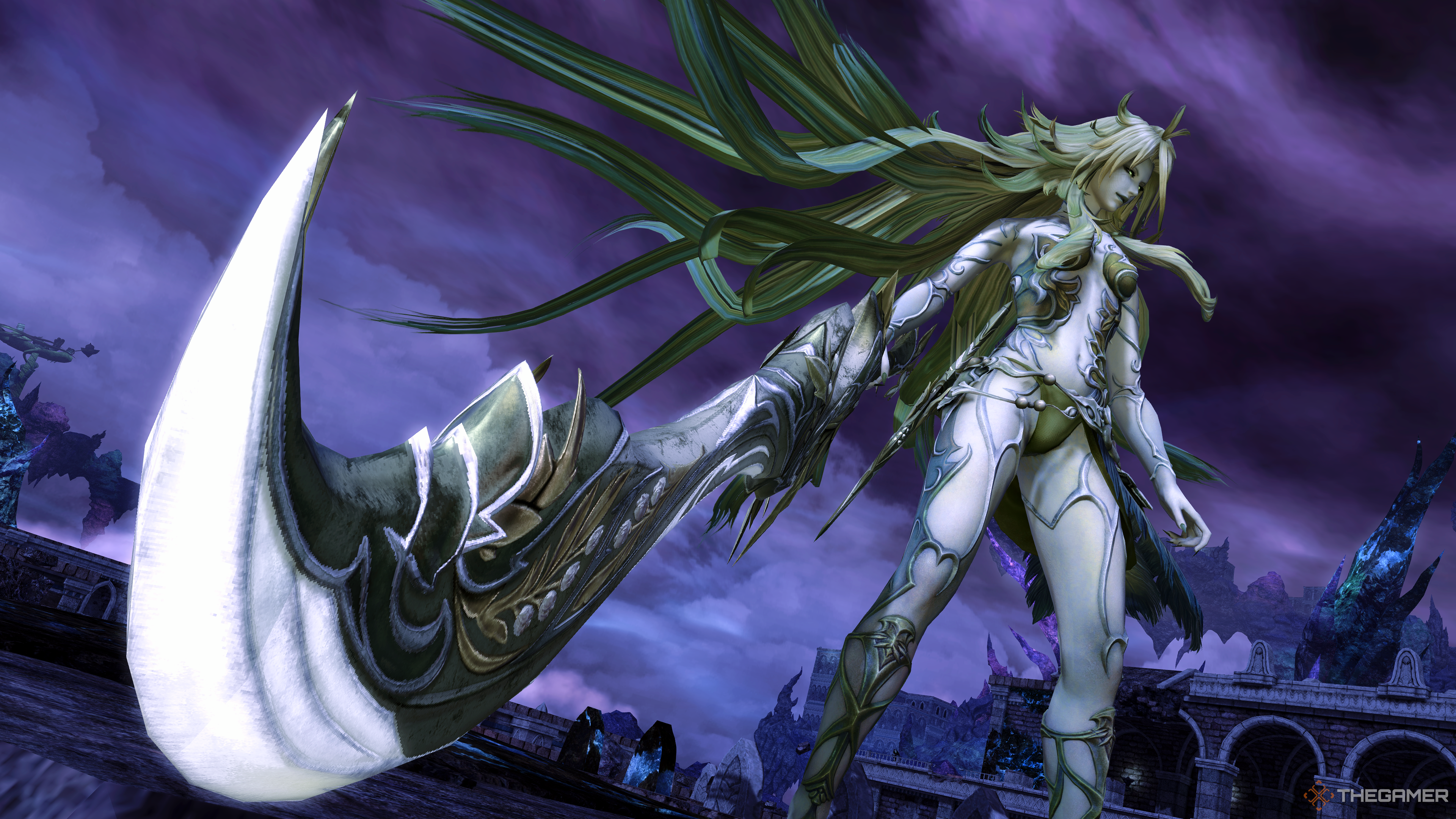 Barbariccia wielding her great sword, kicking off the Storm's Crown Trial in Final Fantasy 14.
