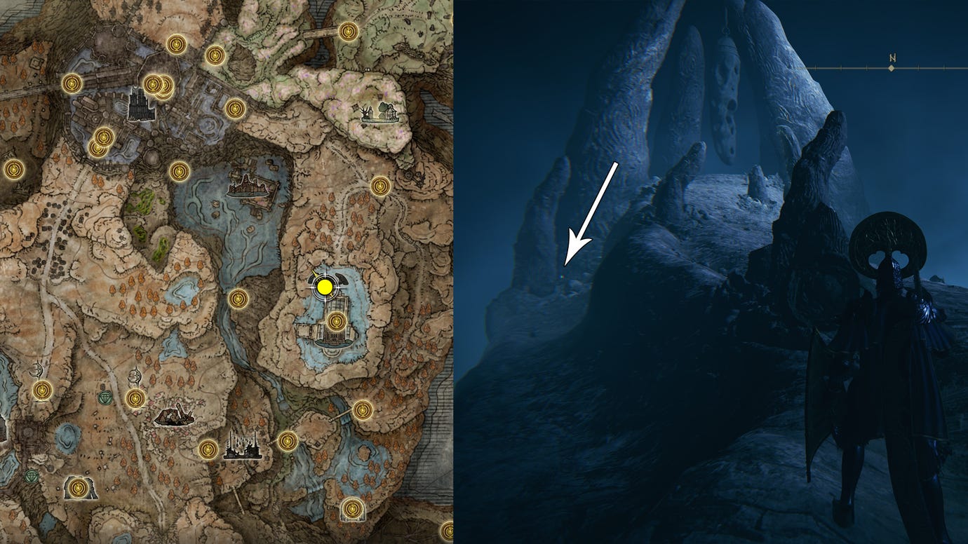The location of Finger-weaver’s Cookbook [2] in Elden Ring.