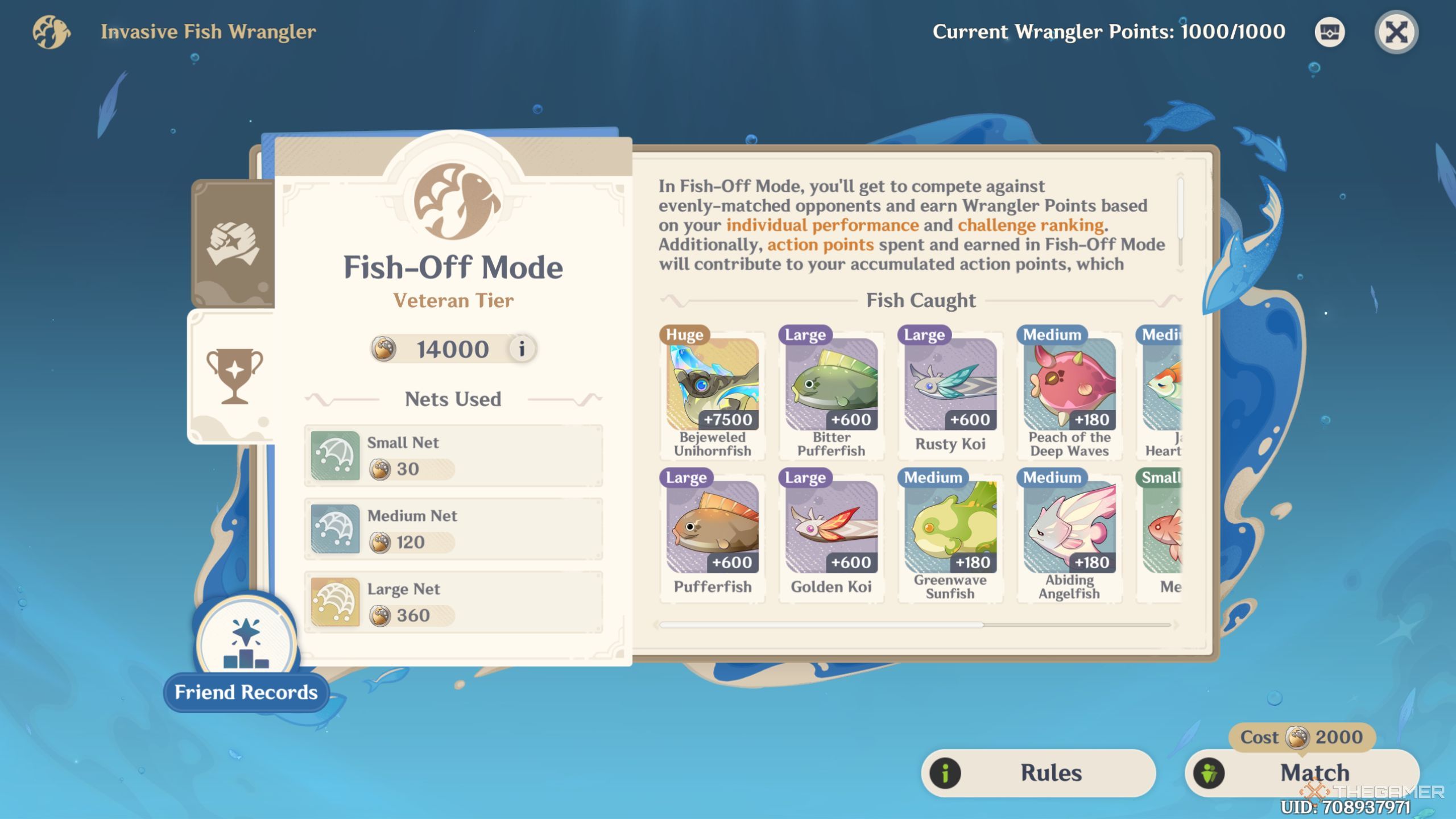 Genshin Impact fish off mode screen in Invasive Fish Wrangler.