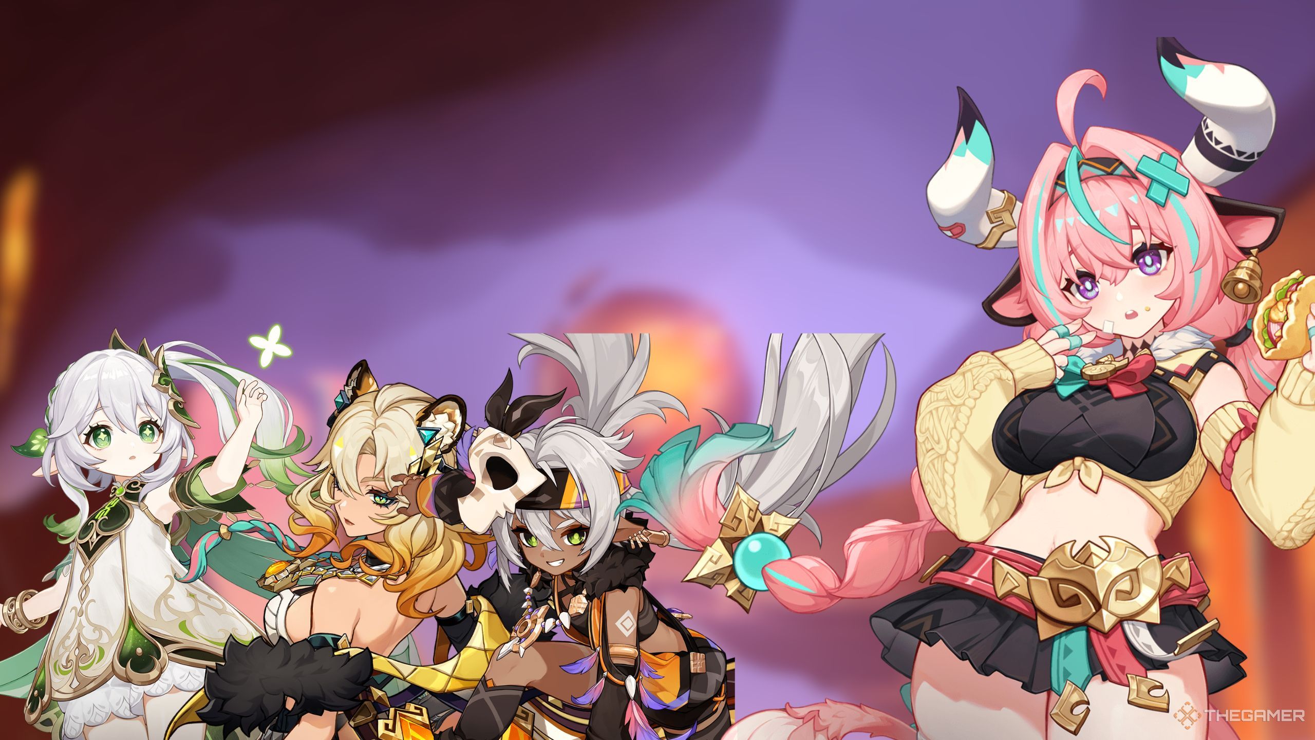 Genshin Impact Varesa, Iansan, Nahida, and Xilonen.