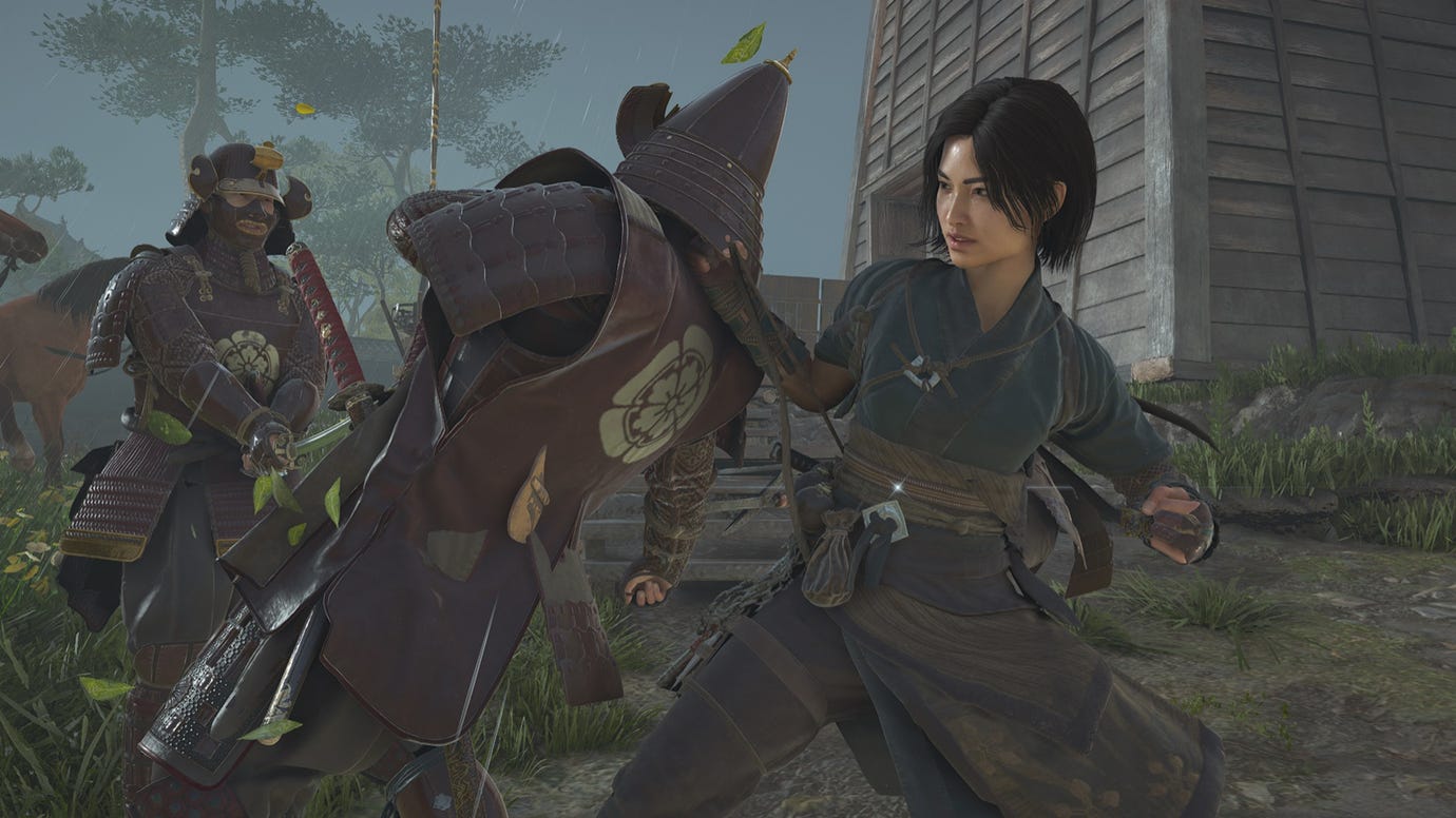 Naoe grabs an enemy from behind in Assassin's Creed Shadows.