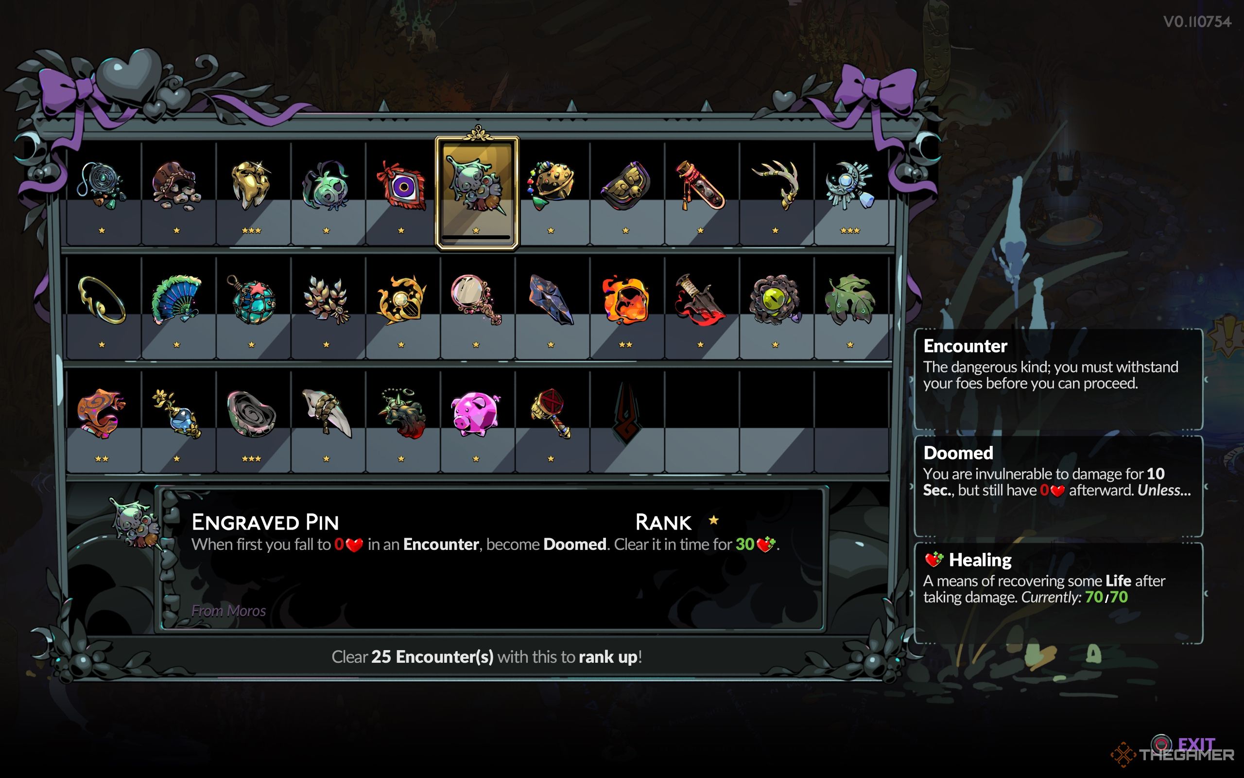Moros's Keepsake, which gives you an extra life if you can clear the room in ten seconds.
