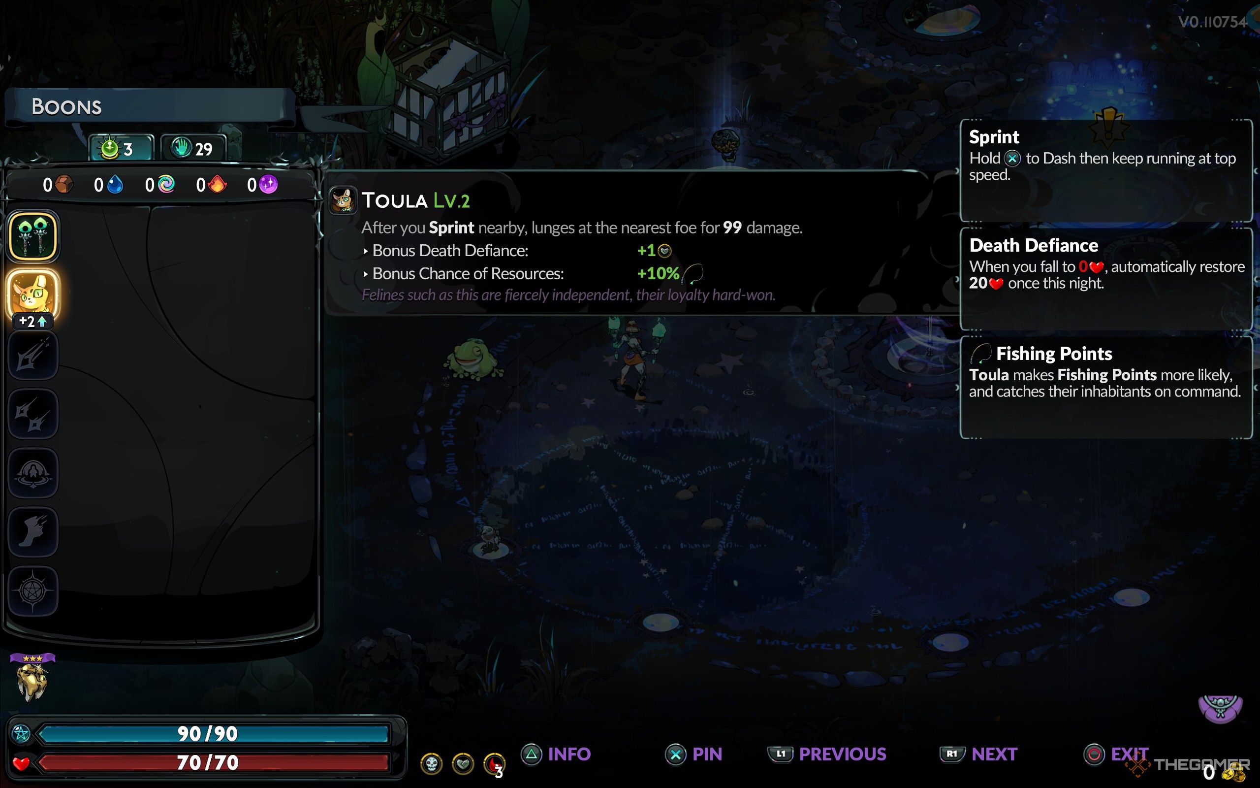 Toula's passives, including a bonus Death Defiance.