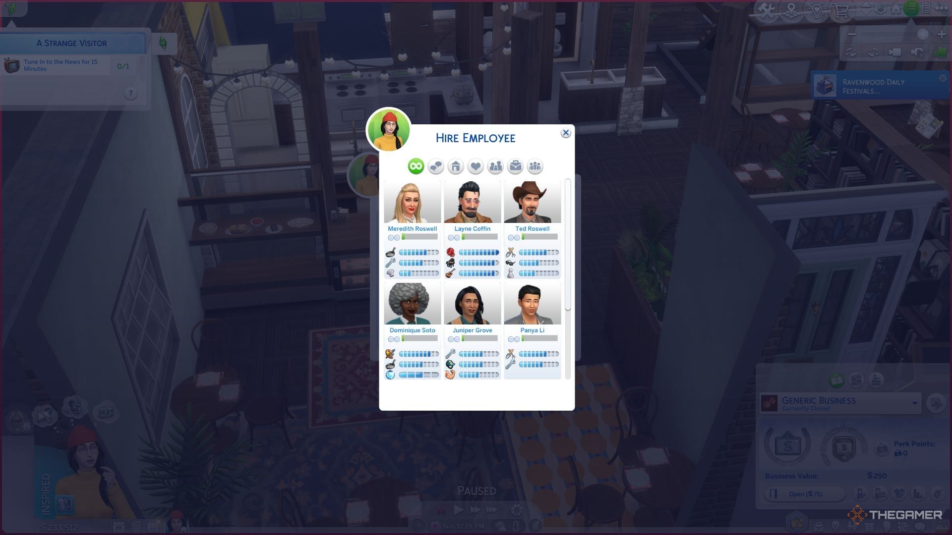 Hiring employees in The Sims 4 Businesses and Hobbies.