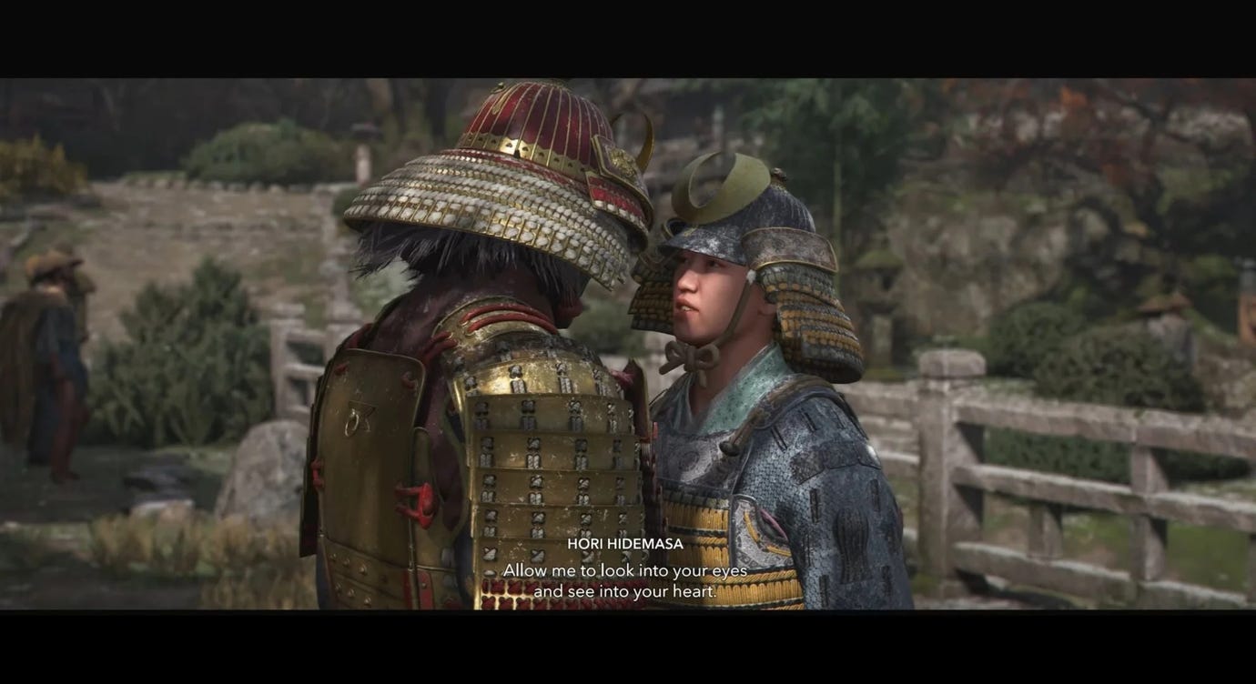 A romance scene between Yasuke and Hori in Assassin's Creed Shadows.