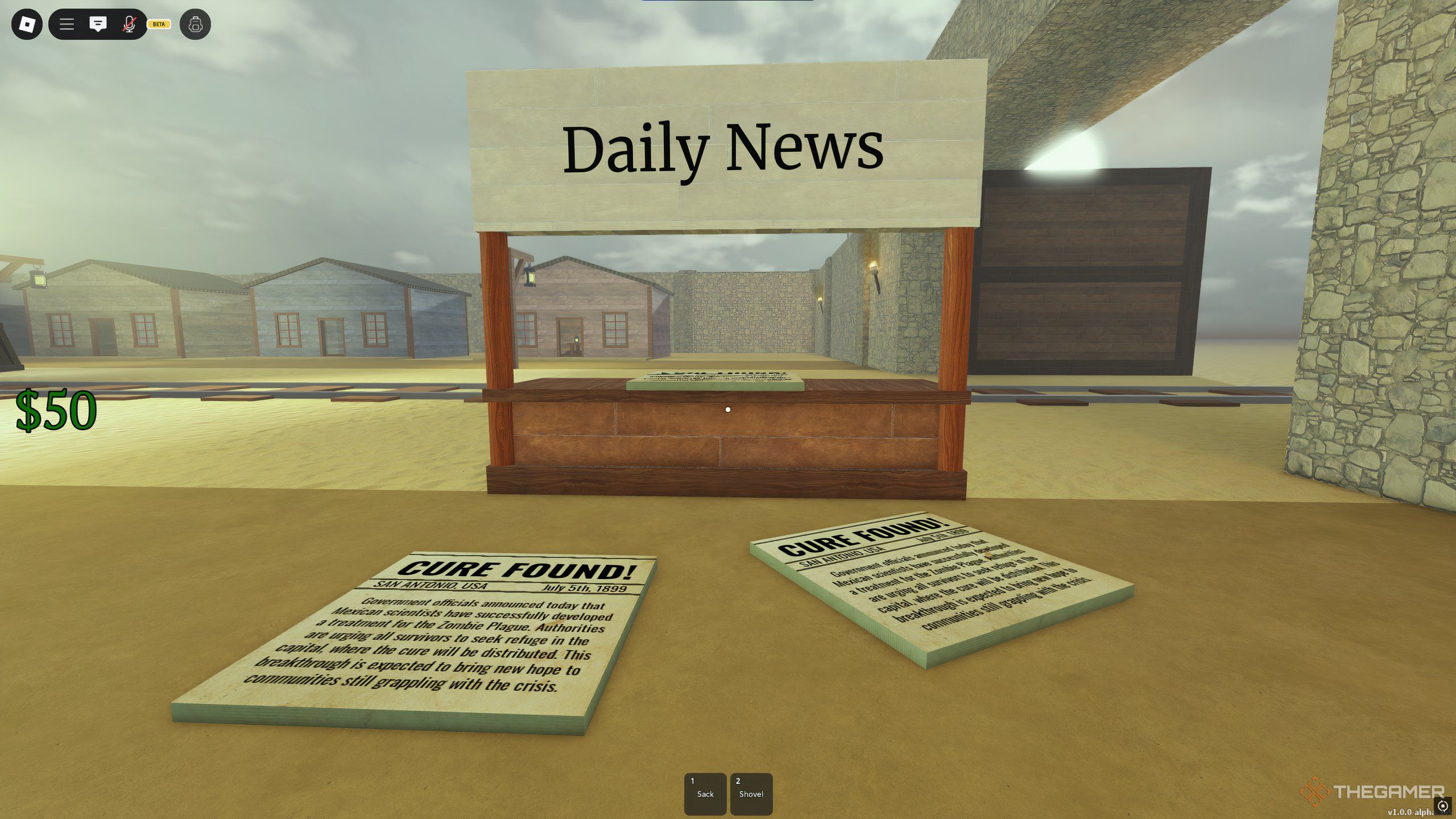 The Newspapers stand in the spawn are of Dead Rails on Roblox.