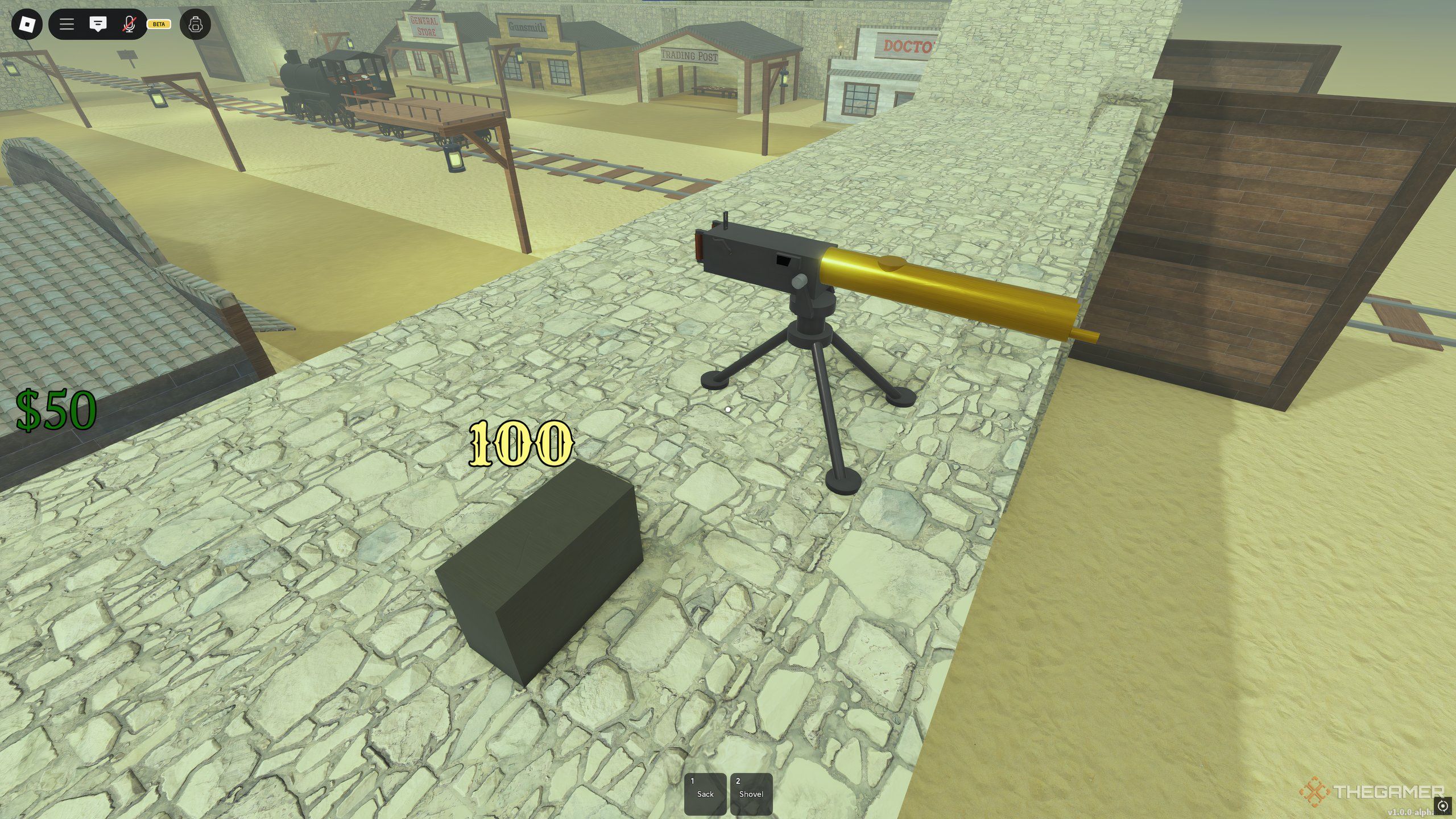 A Checkpoint Turret, which is mounted on the walls of a Checkpoint in Dead Rails on Roblox.