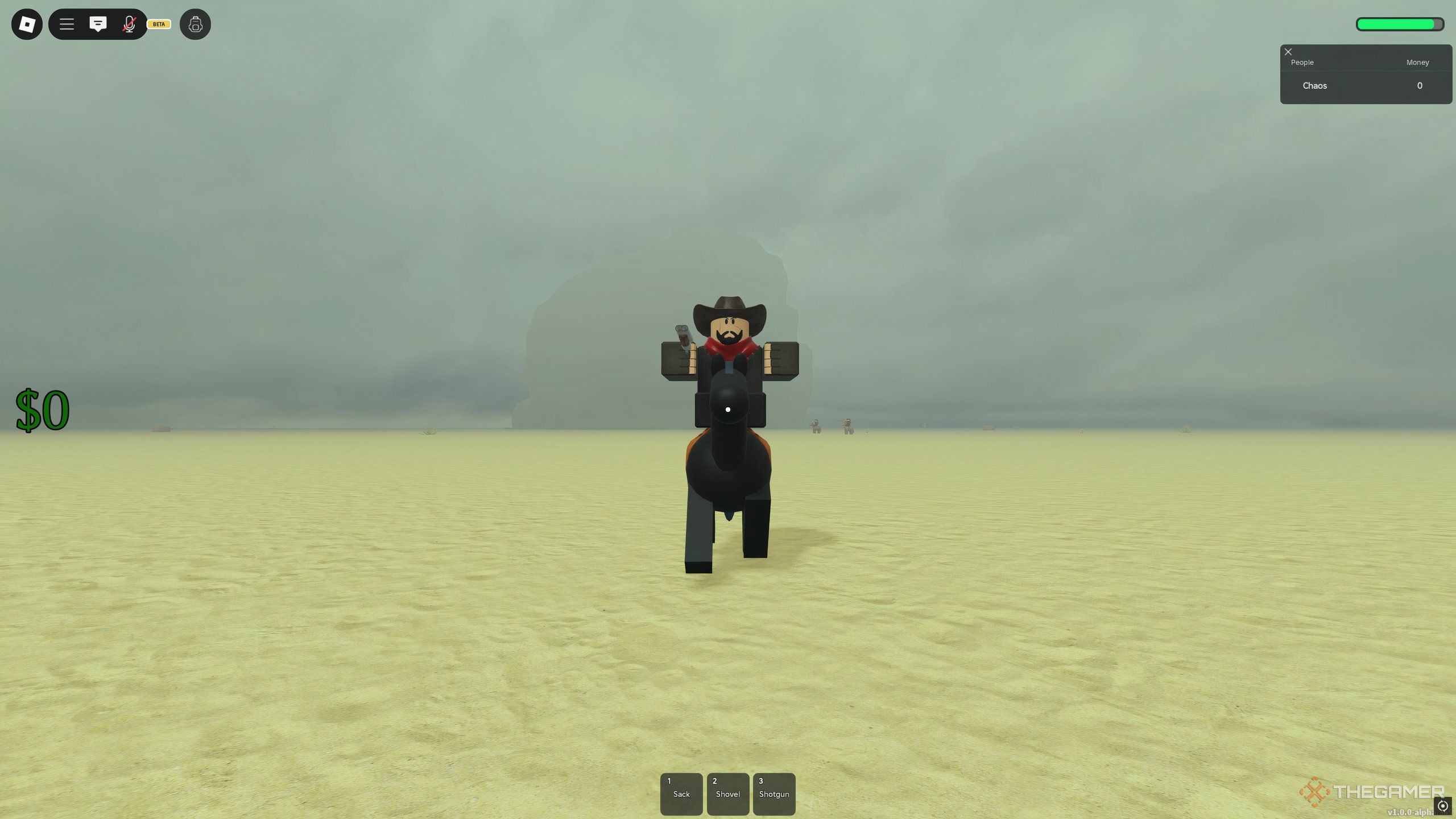 An Outlaw, on horseback, chasing a player in Dead Rails on Roblox.