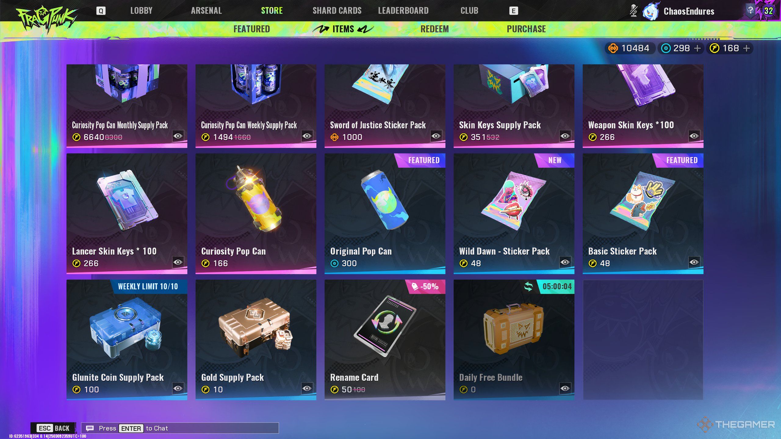 Some of the items found in the Items tab in the Store, in FragPunk.