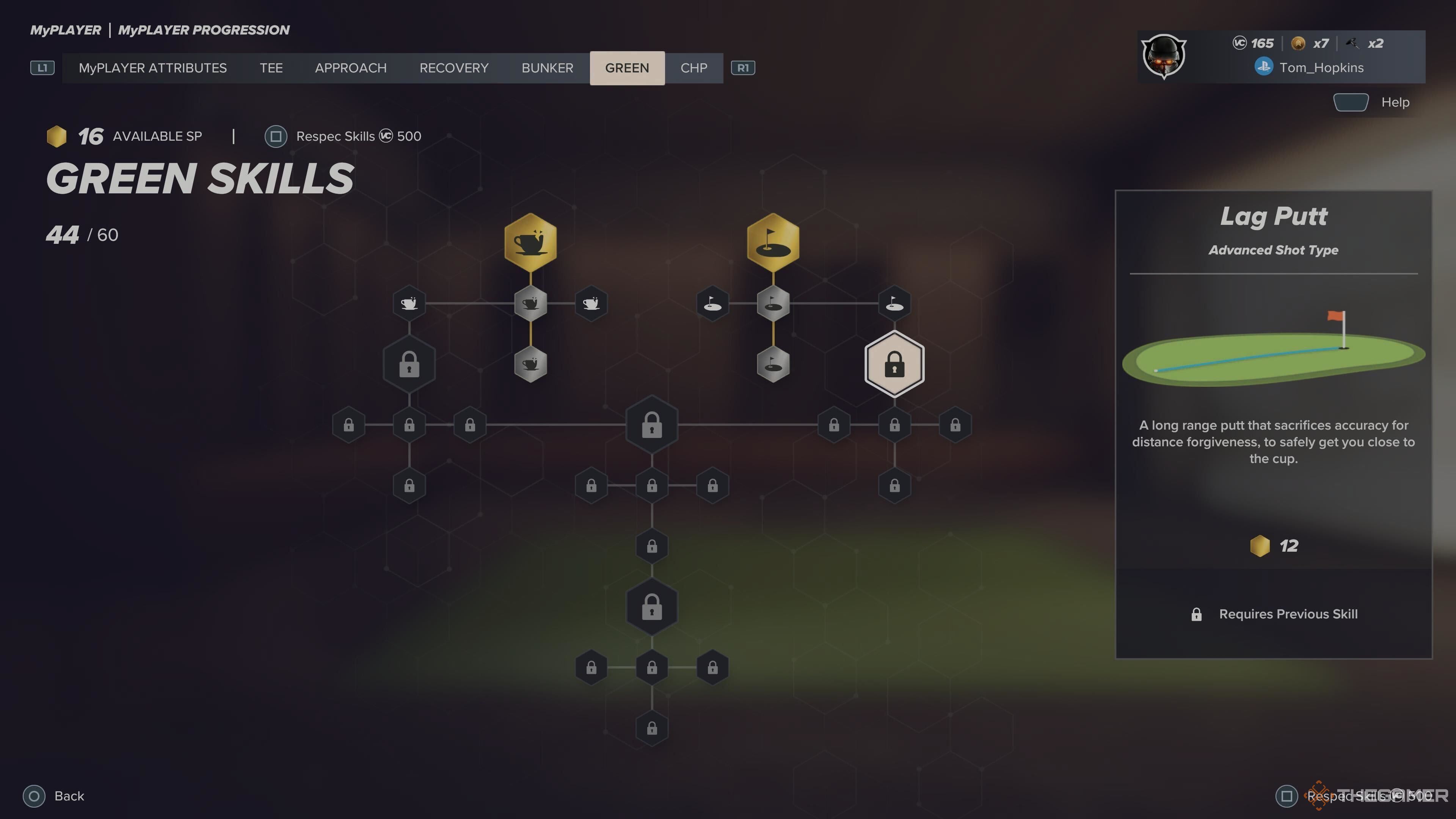 The lag putt skill in the tree in PGA Tour 2K25.