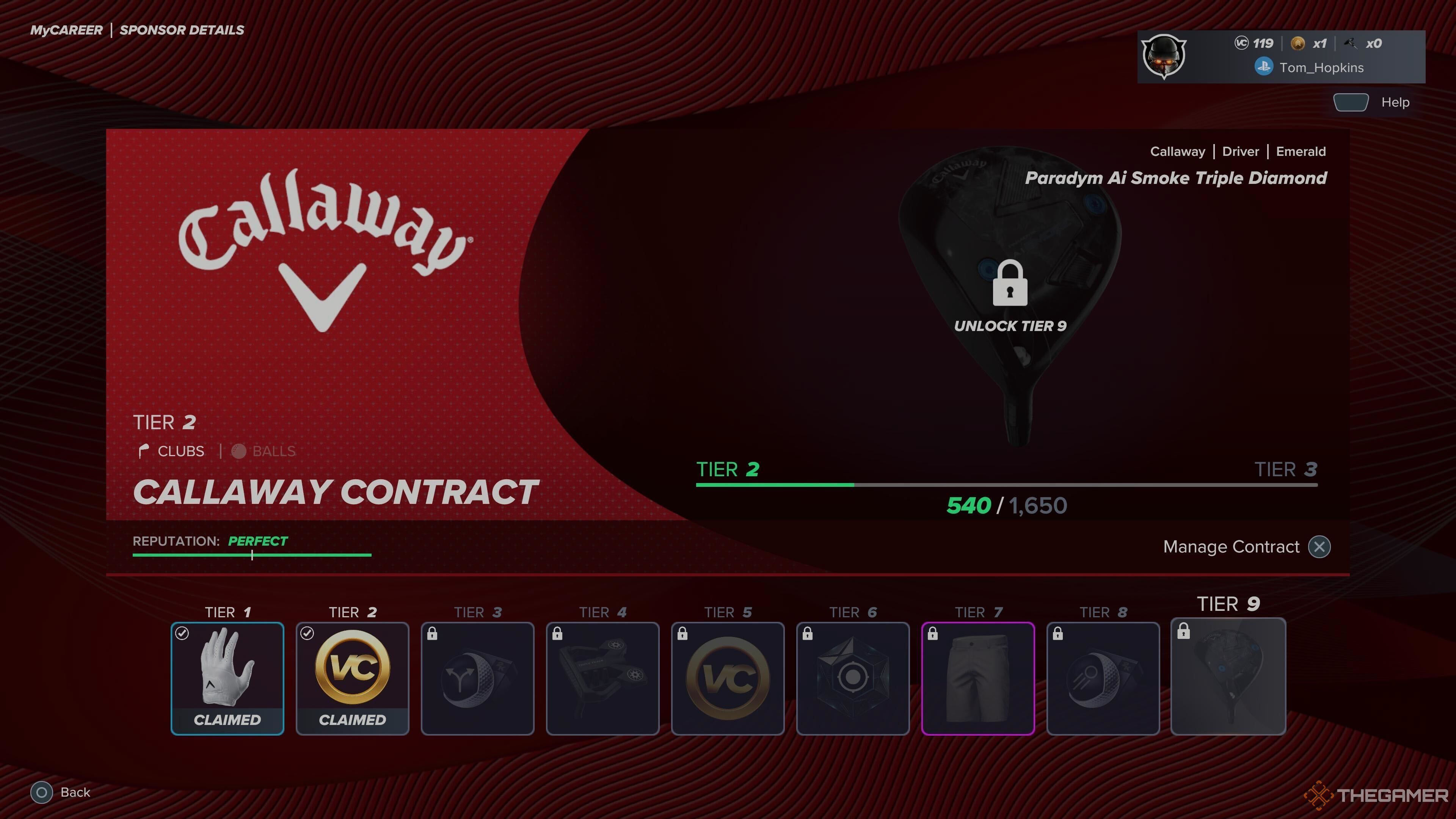 The sponsor tier reward for Callaway in PGA Tour 2K25.