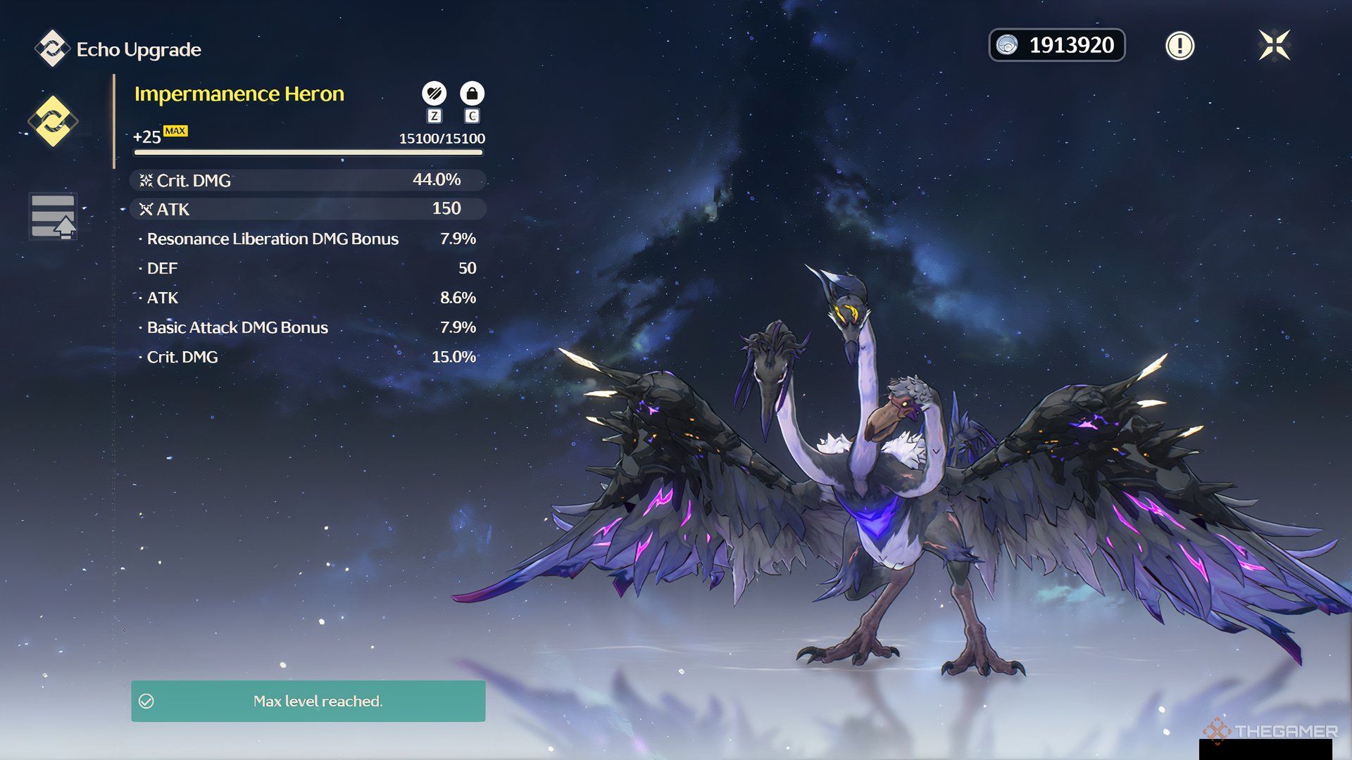 Impermenance Heron upgrade screen in Wuthering Waves.