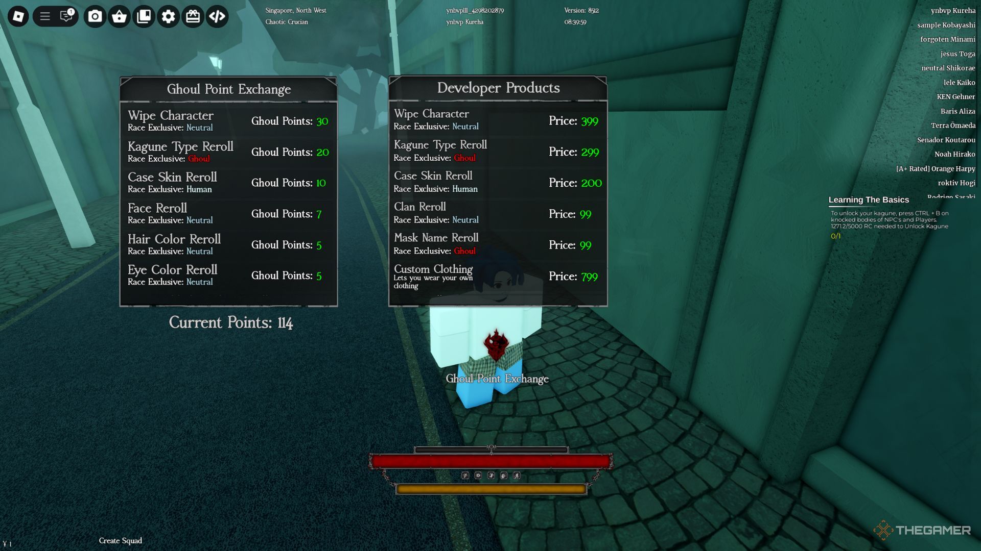 The player character shows the in-game store in Ghoul Re.