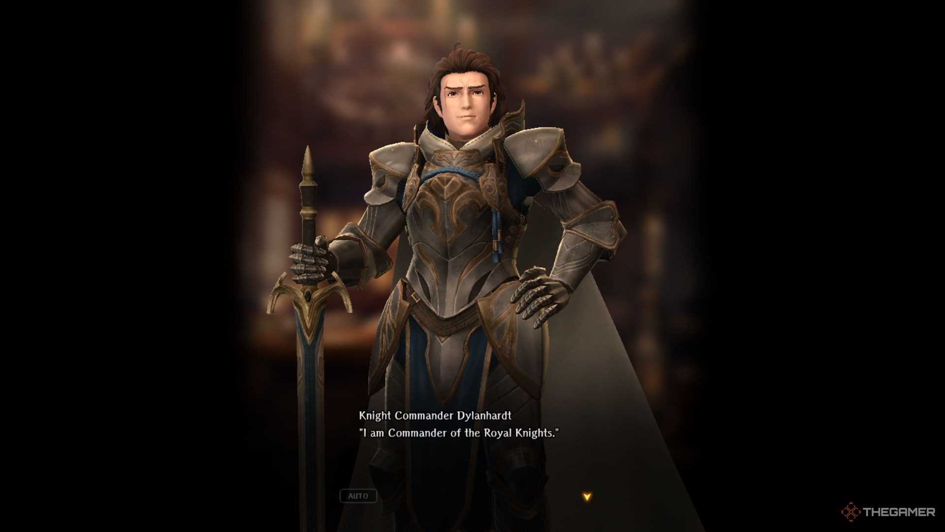 Meeting the Knight Commander during a quest in Wizardry Variants Daphne.