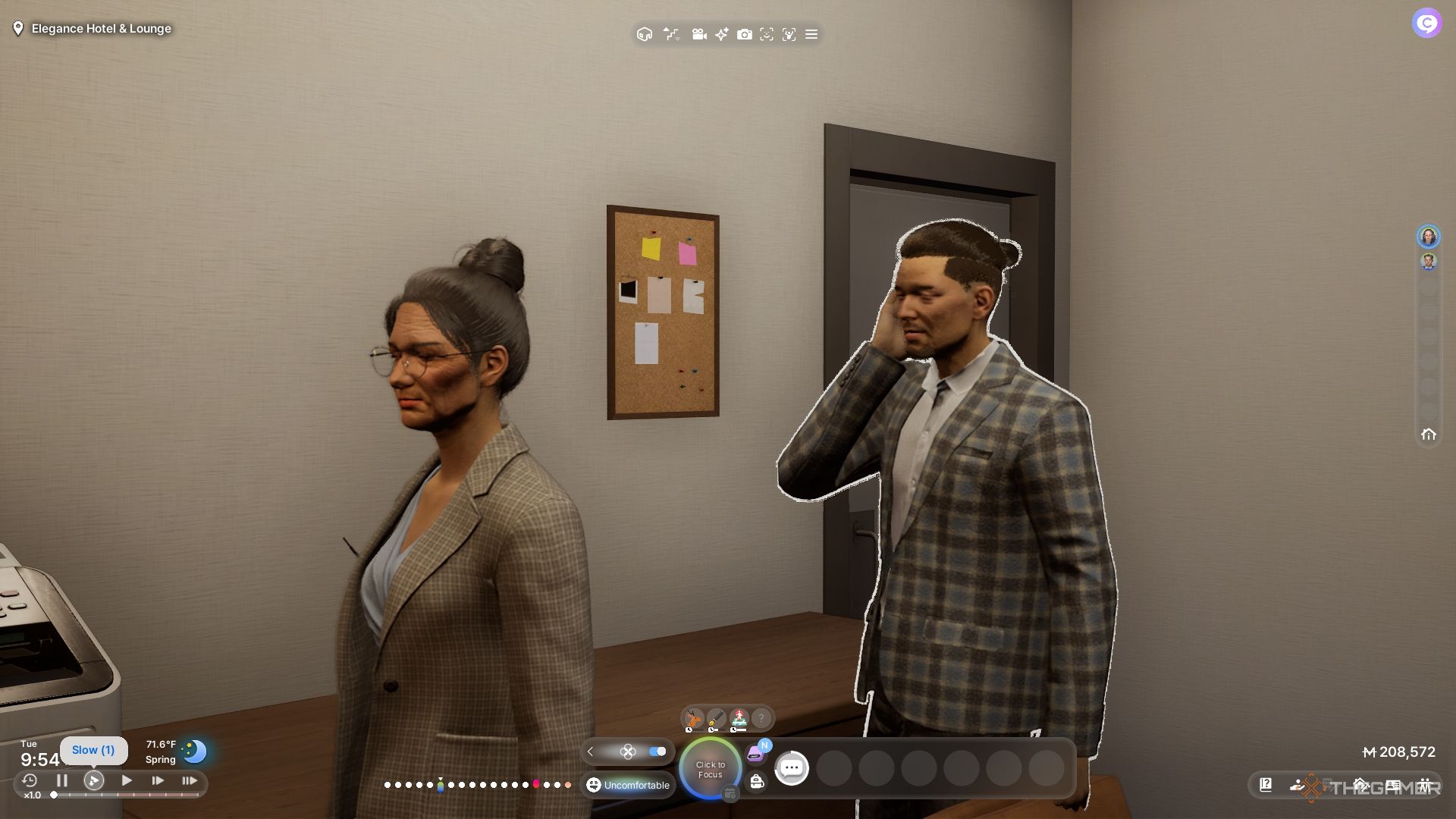 Two people listening to music in an office space.