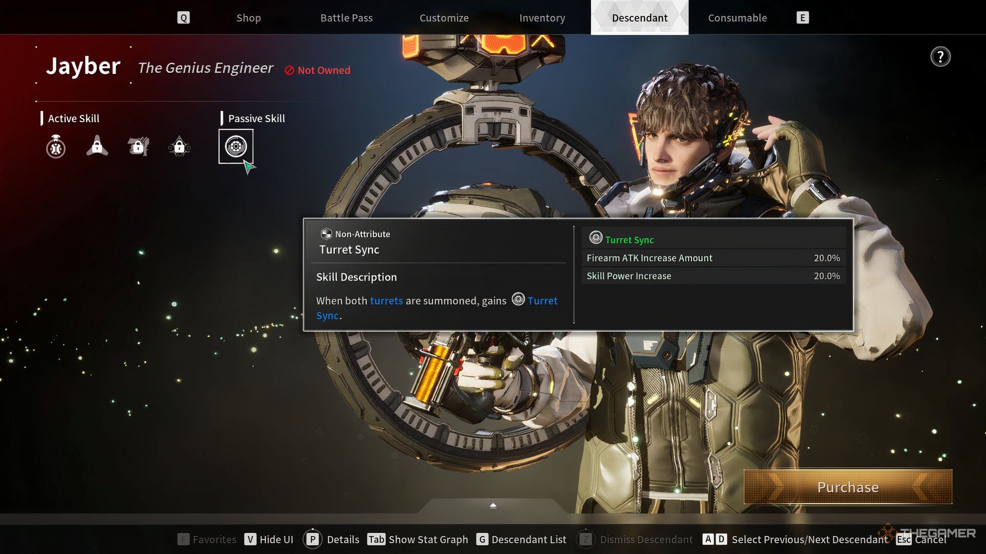 A pop-up screen showing Jayber's Turrent Sync features in The First Descendant.