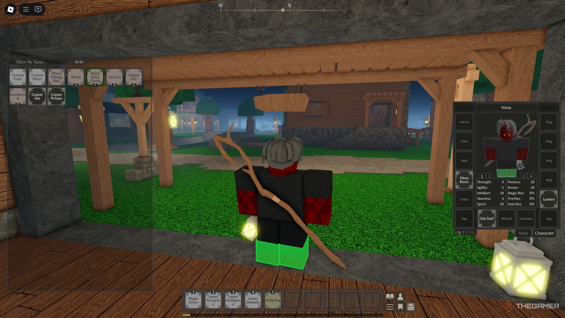 The player character shows a Lantern in his inventory in Rune Slayer.