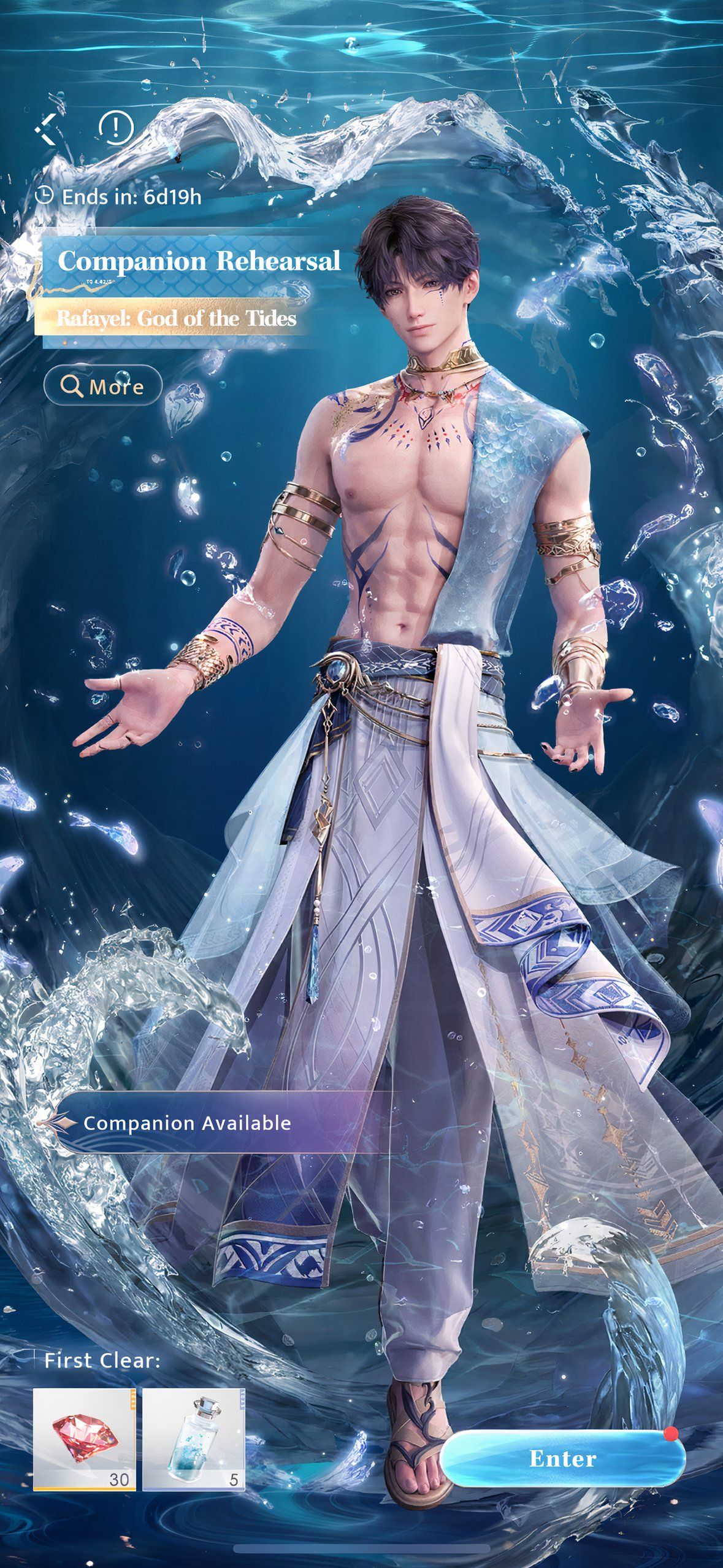 Love And Deepspace: An image of Rafayel: God of the Tides.