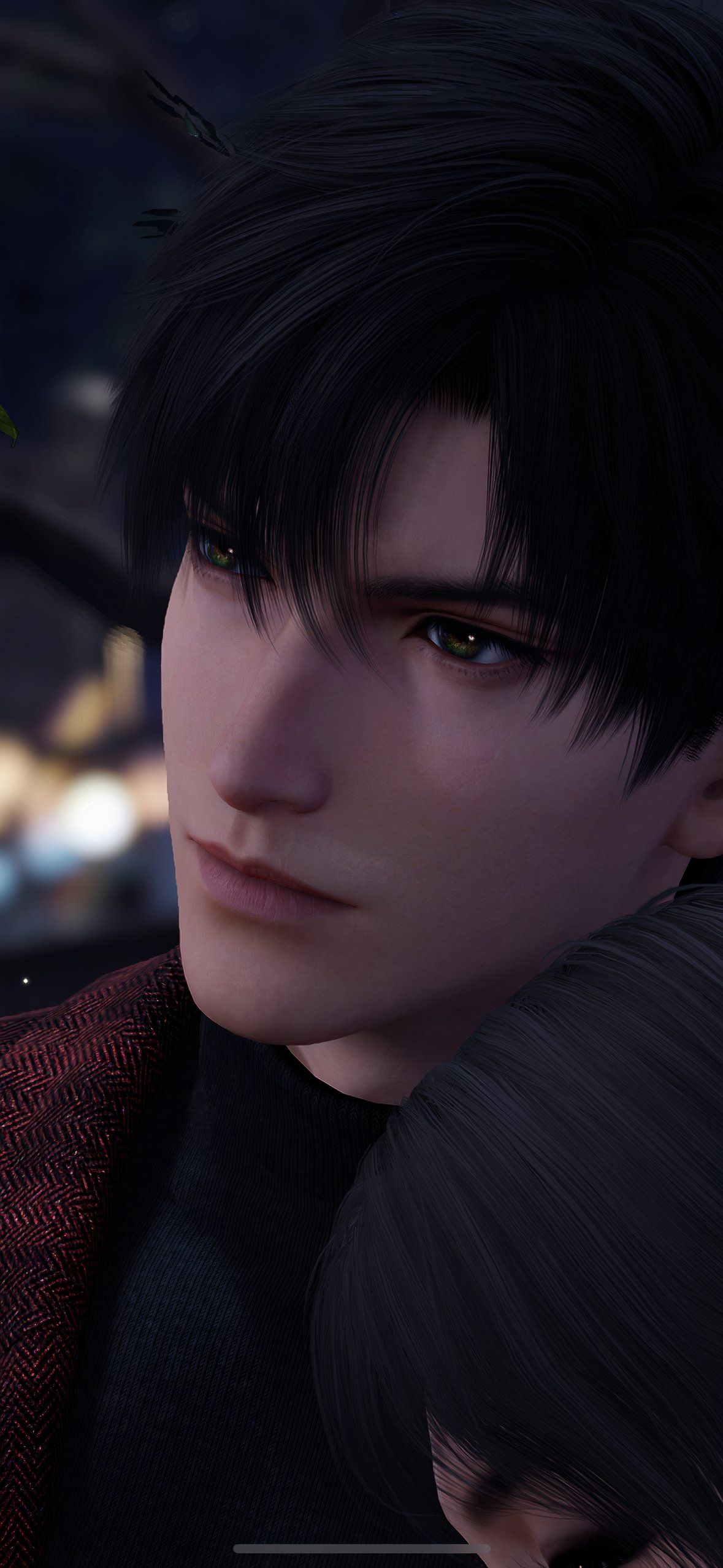 Love And Deepspace: An image of Zayne resting his head against the MC's.