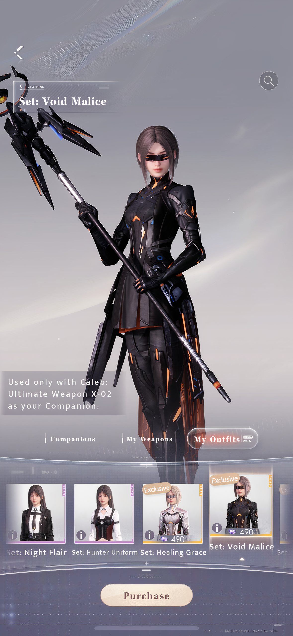 Love And Deepspace: The player wears the Void Malice set and holds the Awakened Vitality Staff.