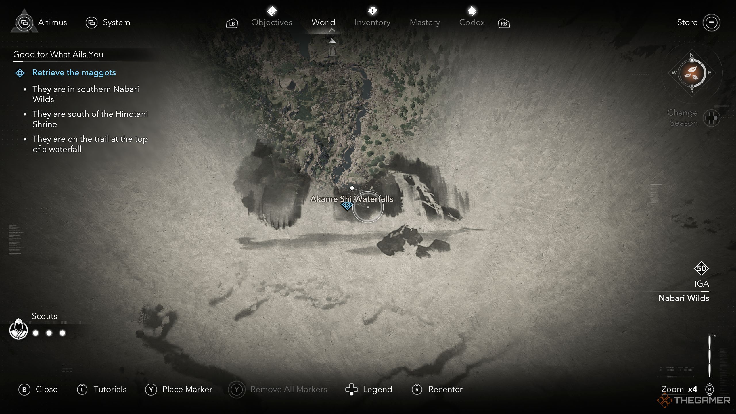 Maggots' location on the map in AC Shadows.