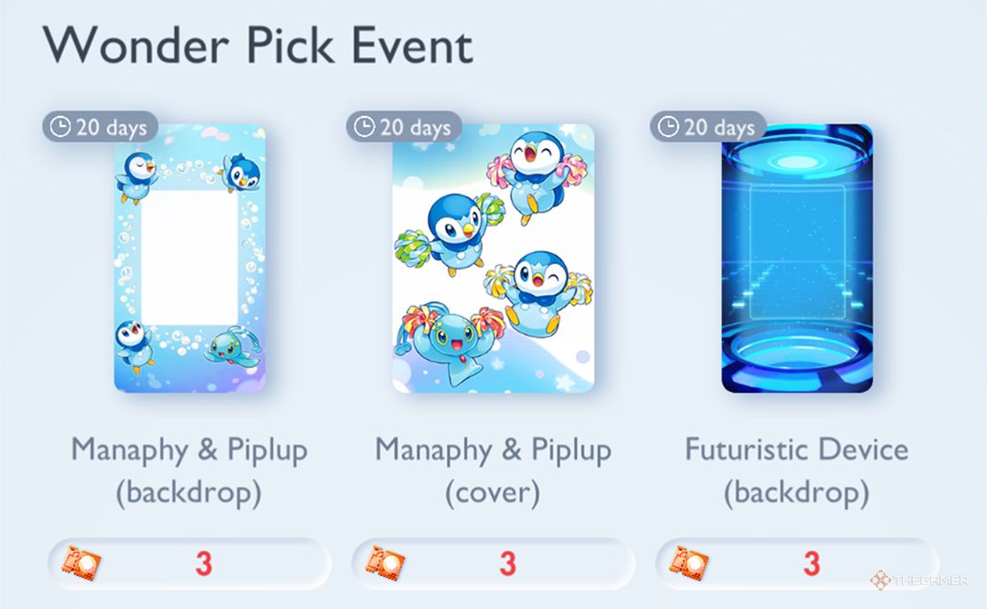 The Wonder Pick Event shop with items available to purhcase for the Manaphy event in Pokemon TCG Pocket.